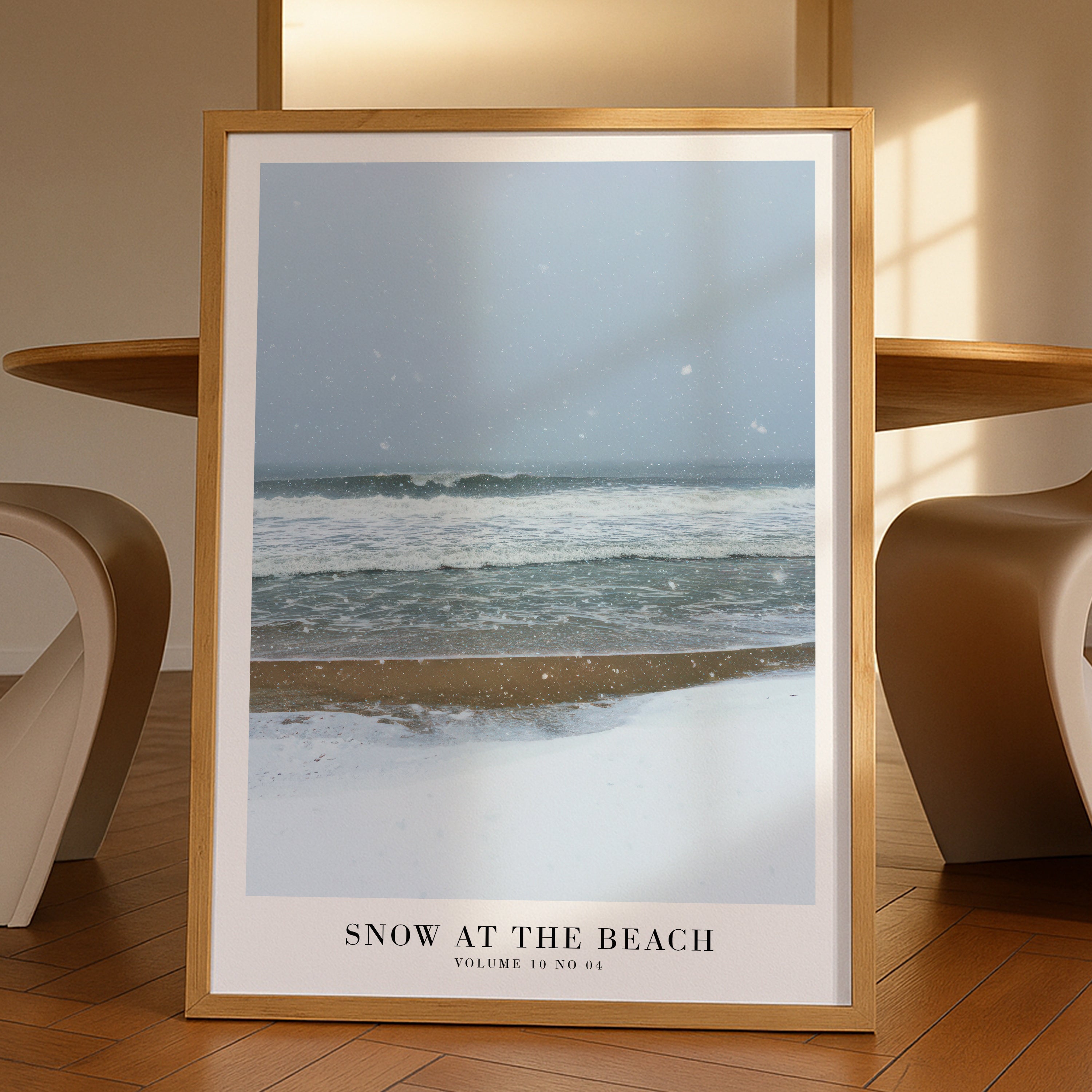 Snow On The Beach Midnights ocean poster styled in beach apartment