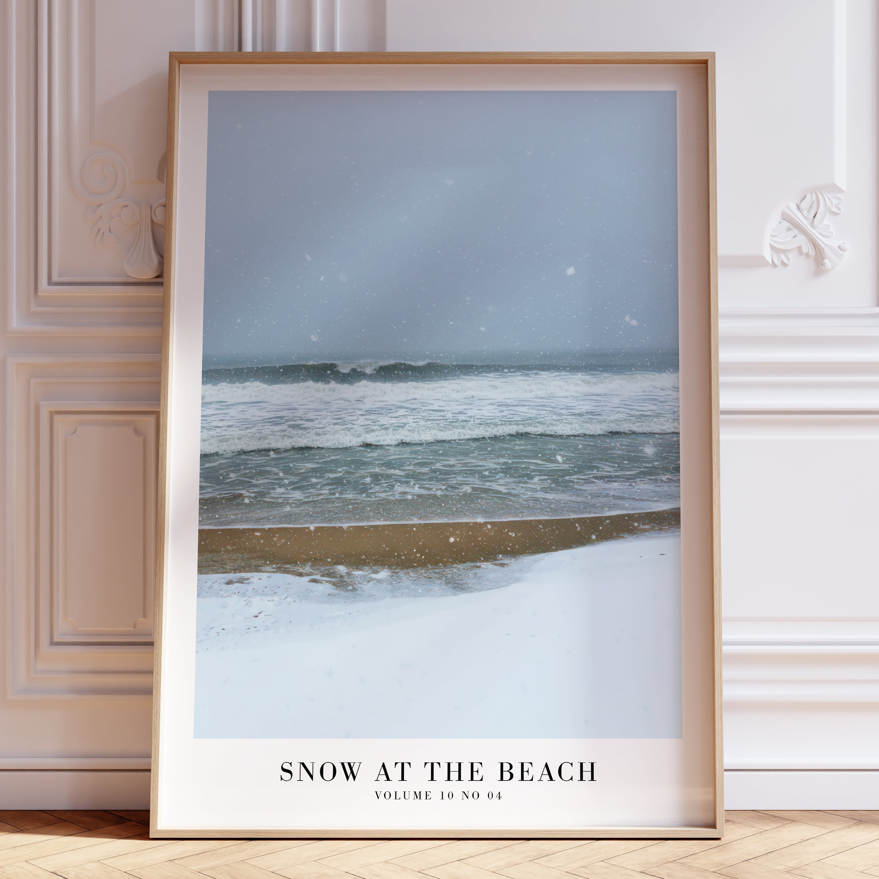 Snow On The Beach winter print displayed in minimalist gallery wall