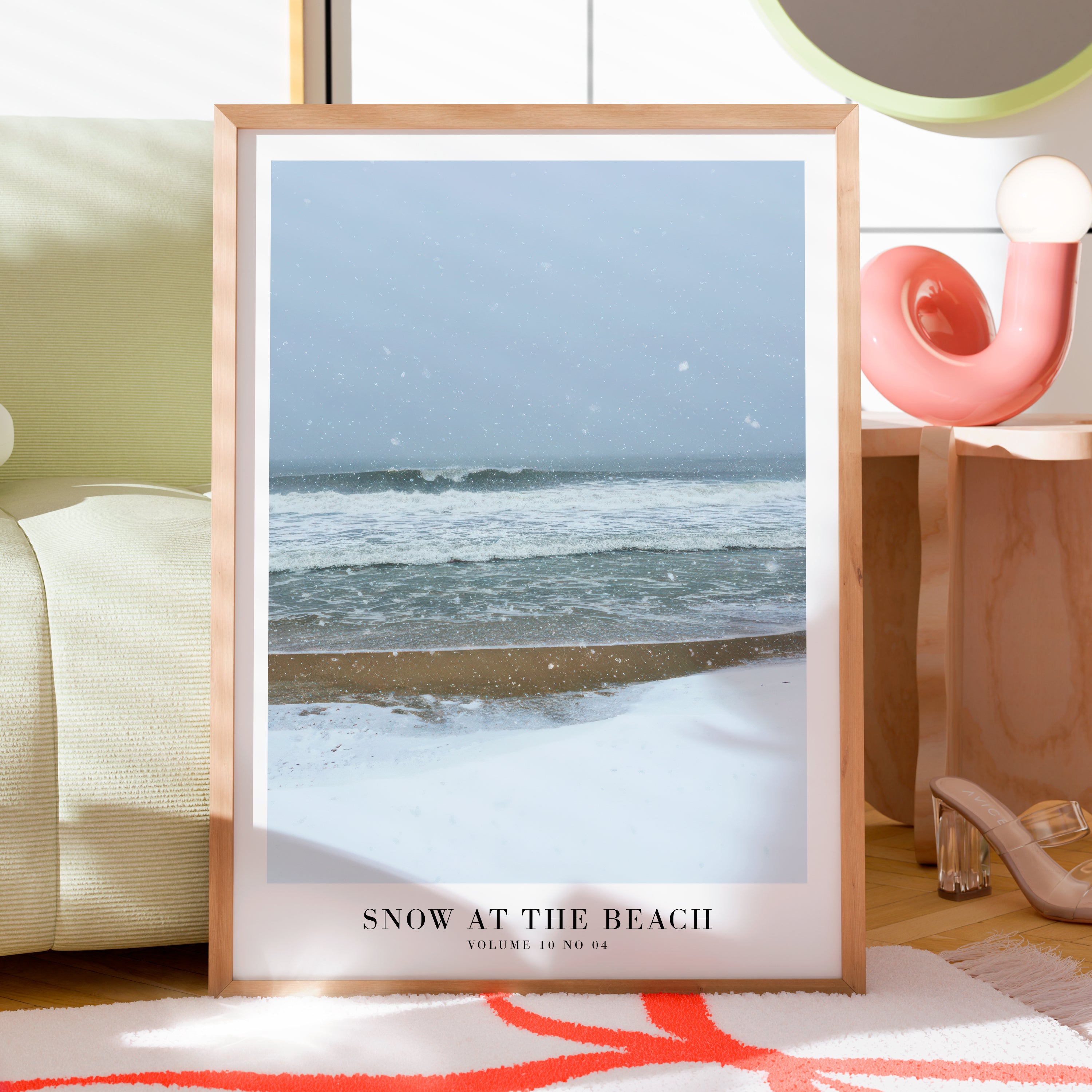 Snow On The Beach Taylor Swift Midnights poster in serene coastal bedroom