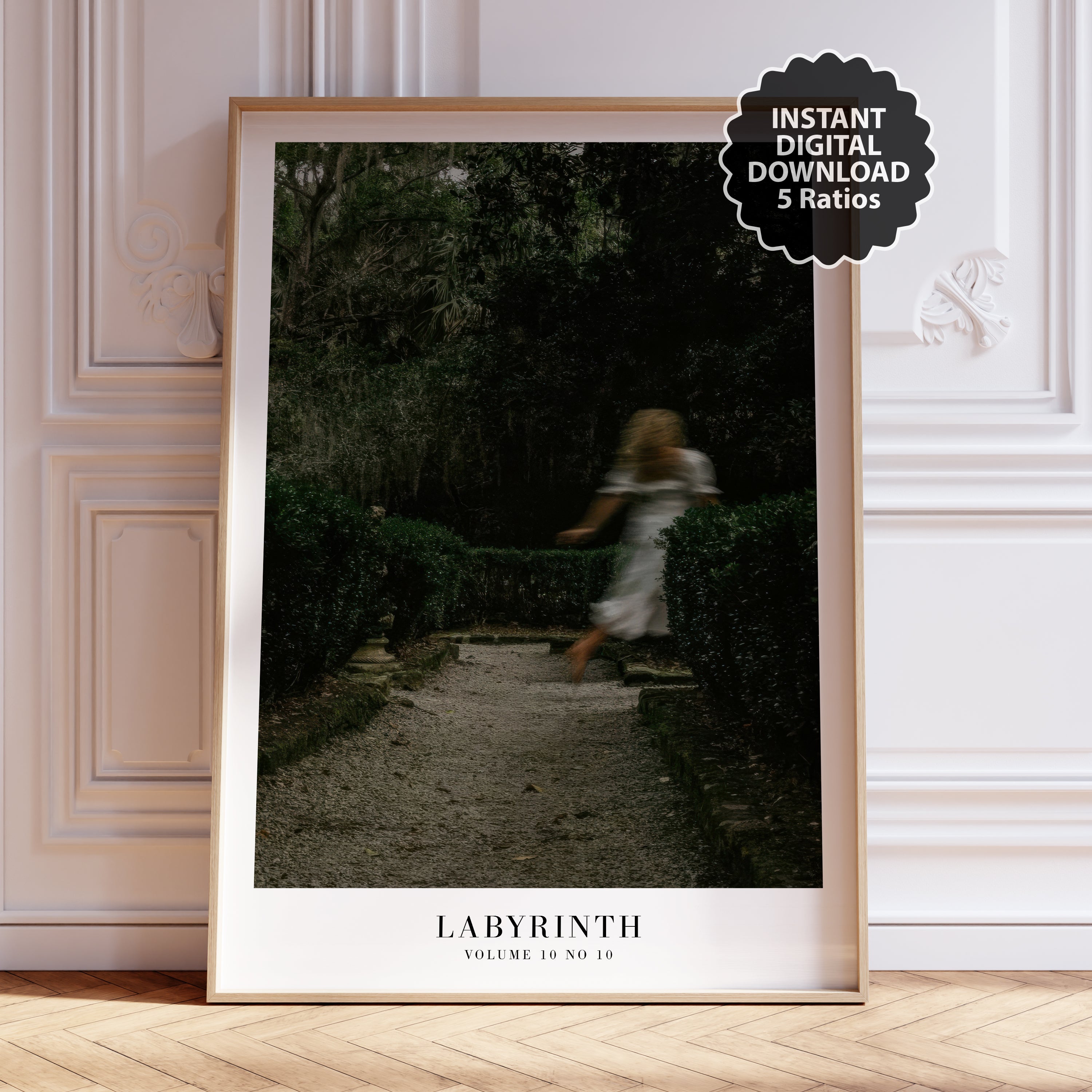 Labyrinth Midnights deep green poster styled in gothic romantic decor