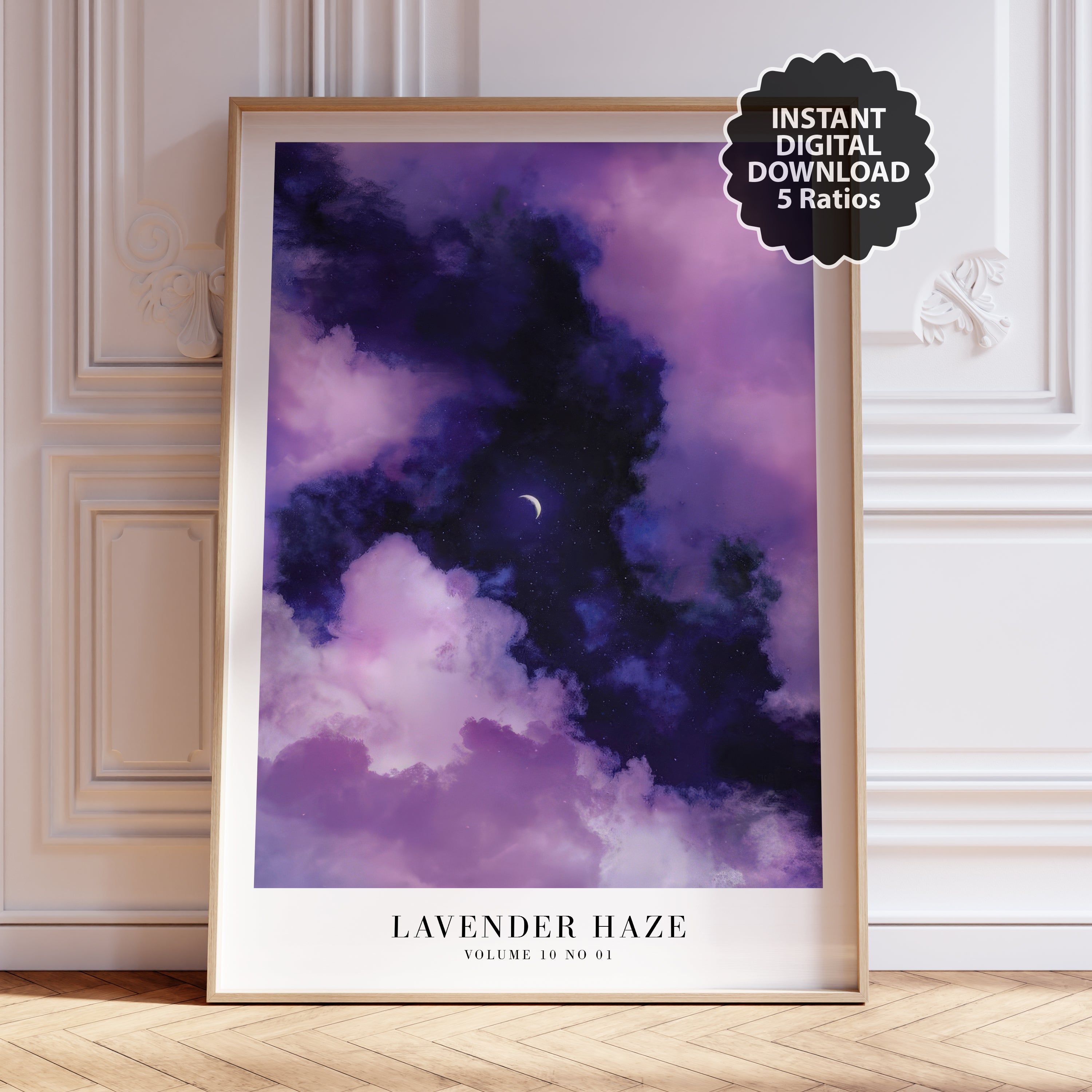 Lavender Haze moon clouds Taylor Swift wall art in cozy interior