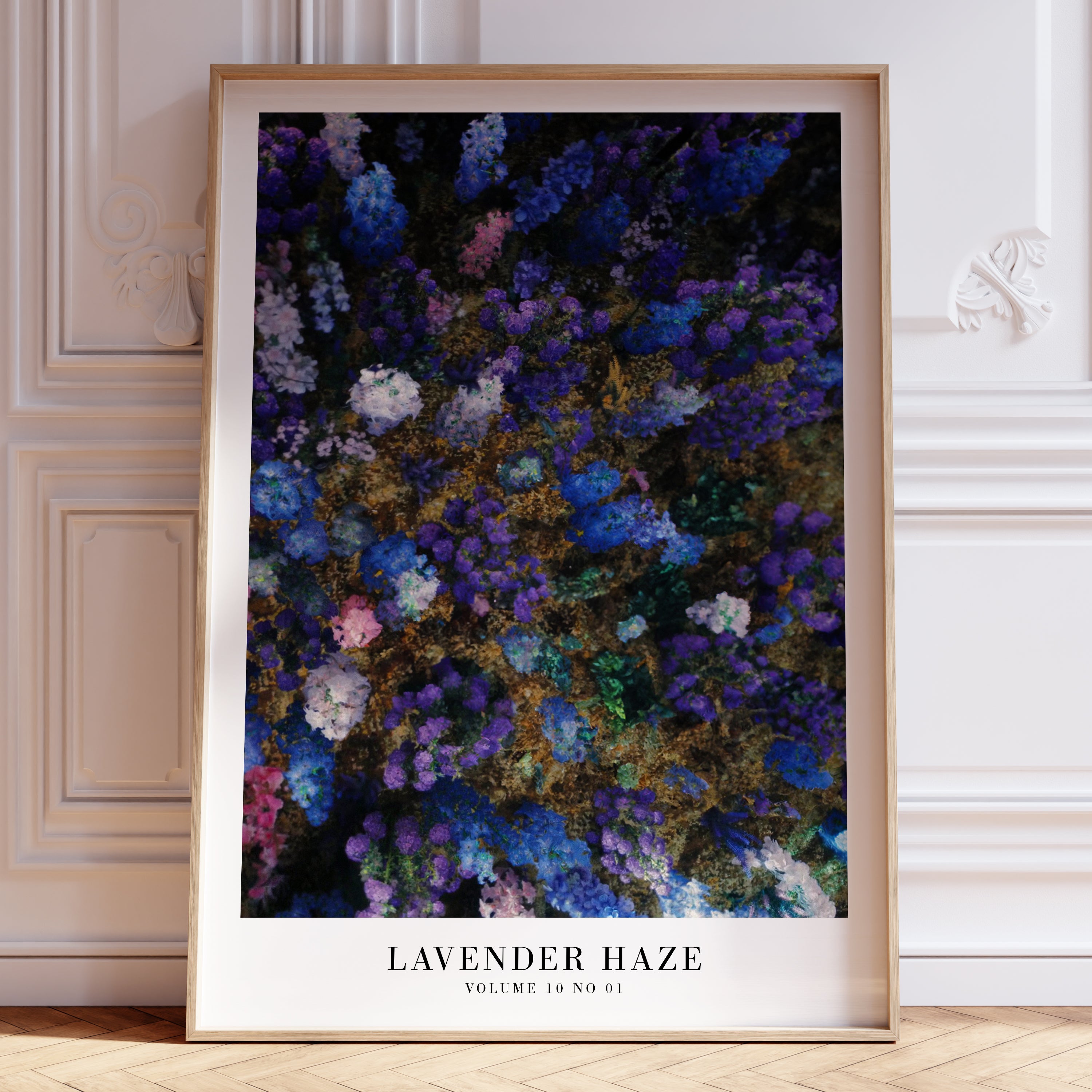 Lavender Haze purple florals print in dreamy dorm room with candles