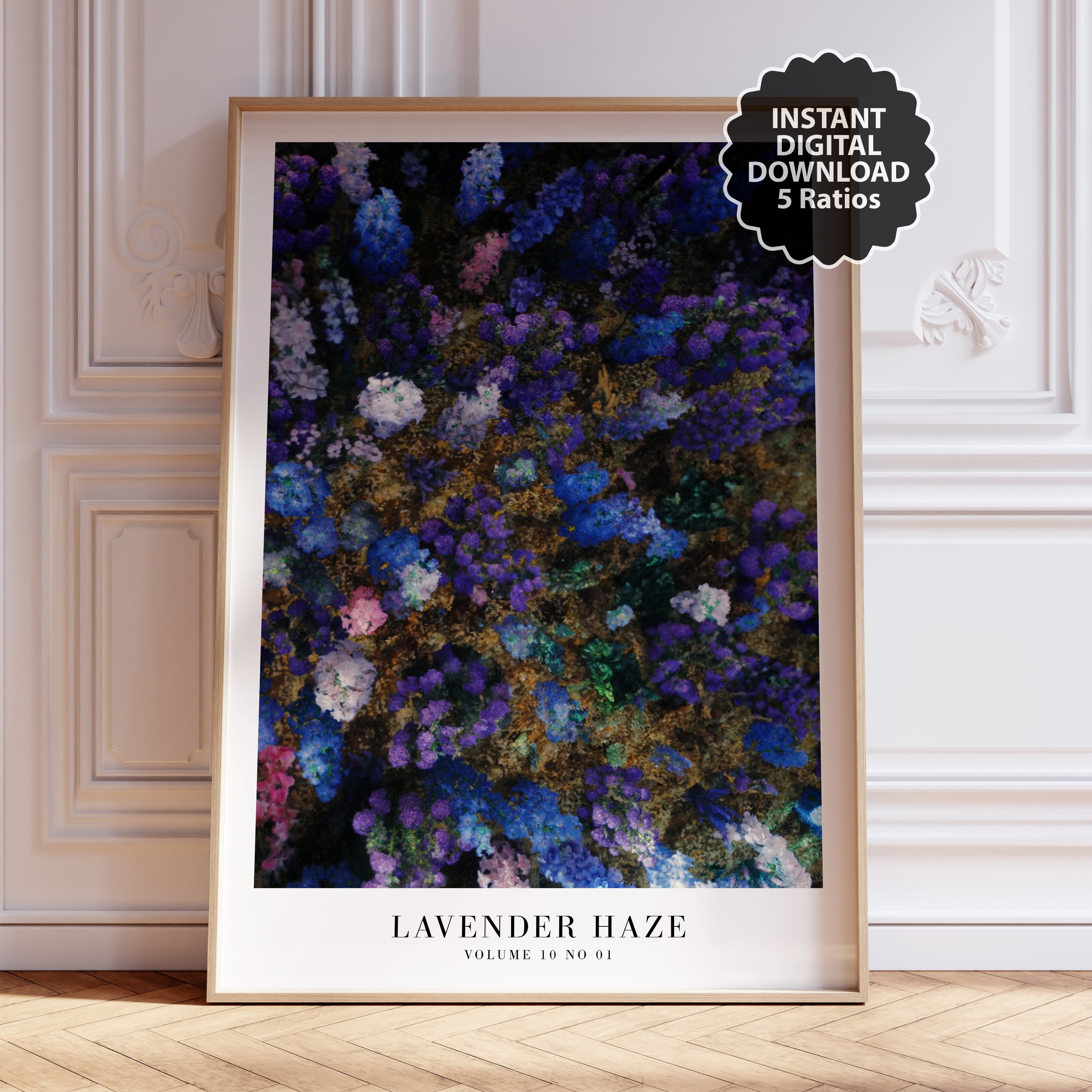 Lavender Haze purple flower print displayed in romantic Swiftie gallery wall