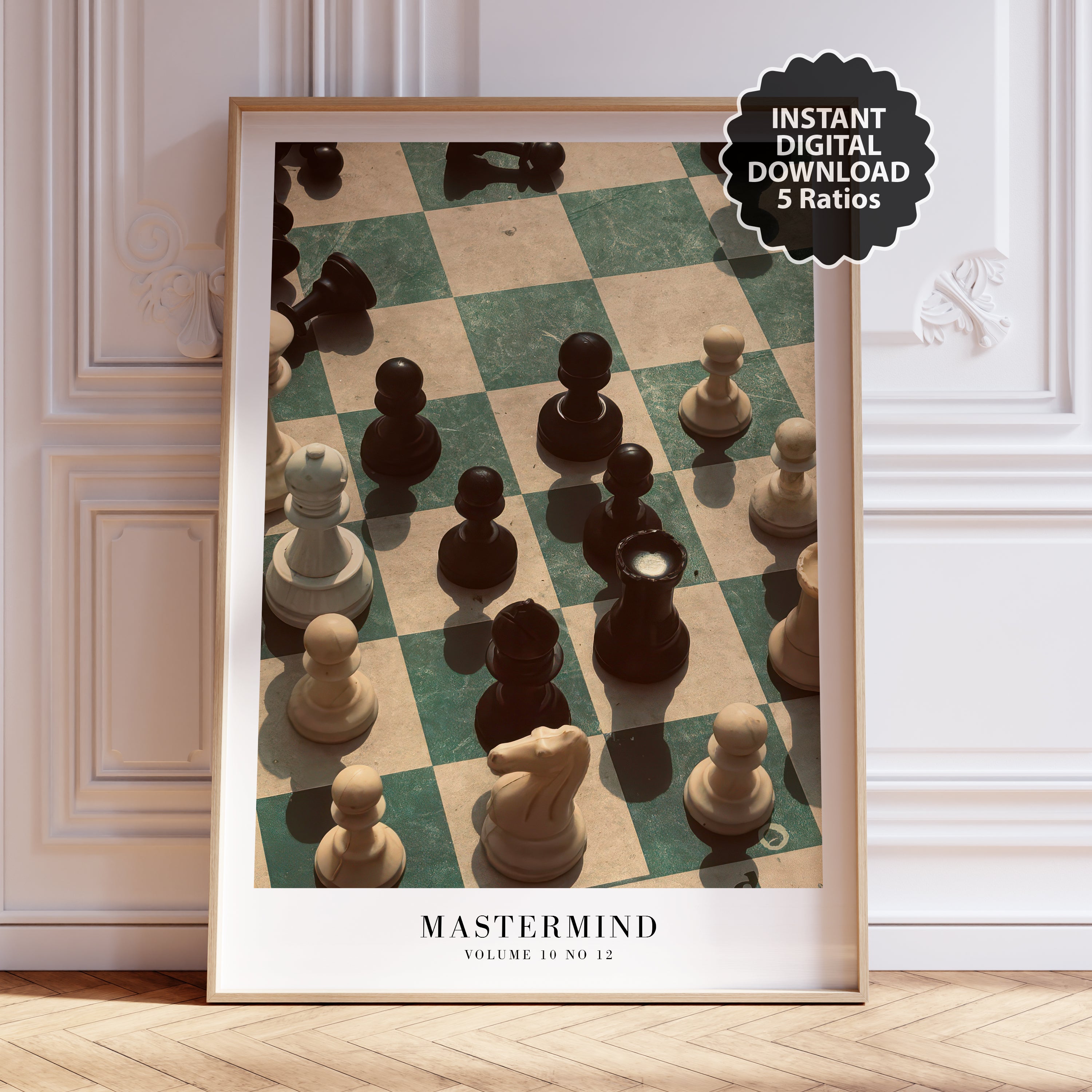 Mastermind Midnights faded green chess print in neutral dorm room