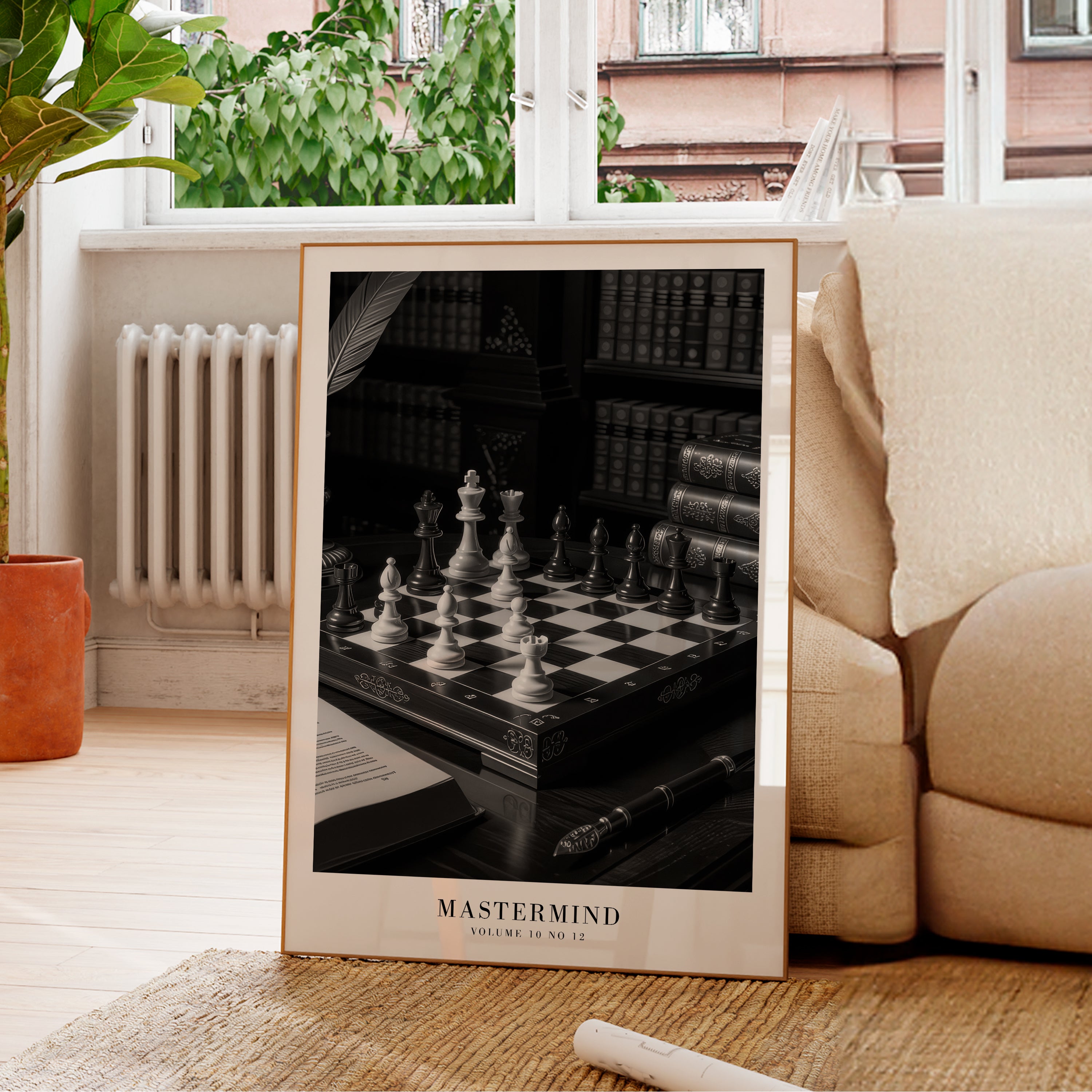 Mastermind monochrome chess Taylor Swift Midnights poster in minimalist bedroom