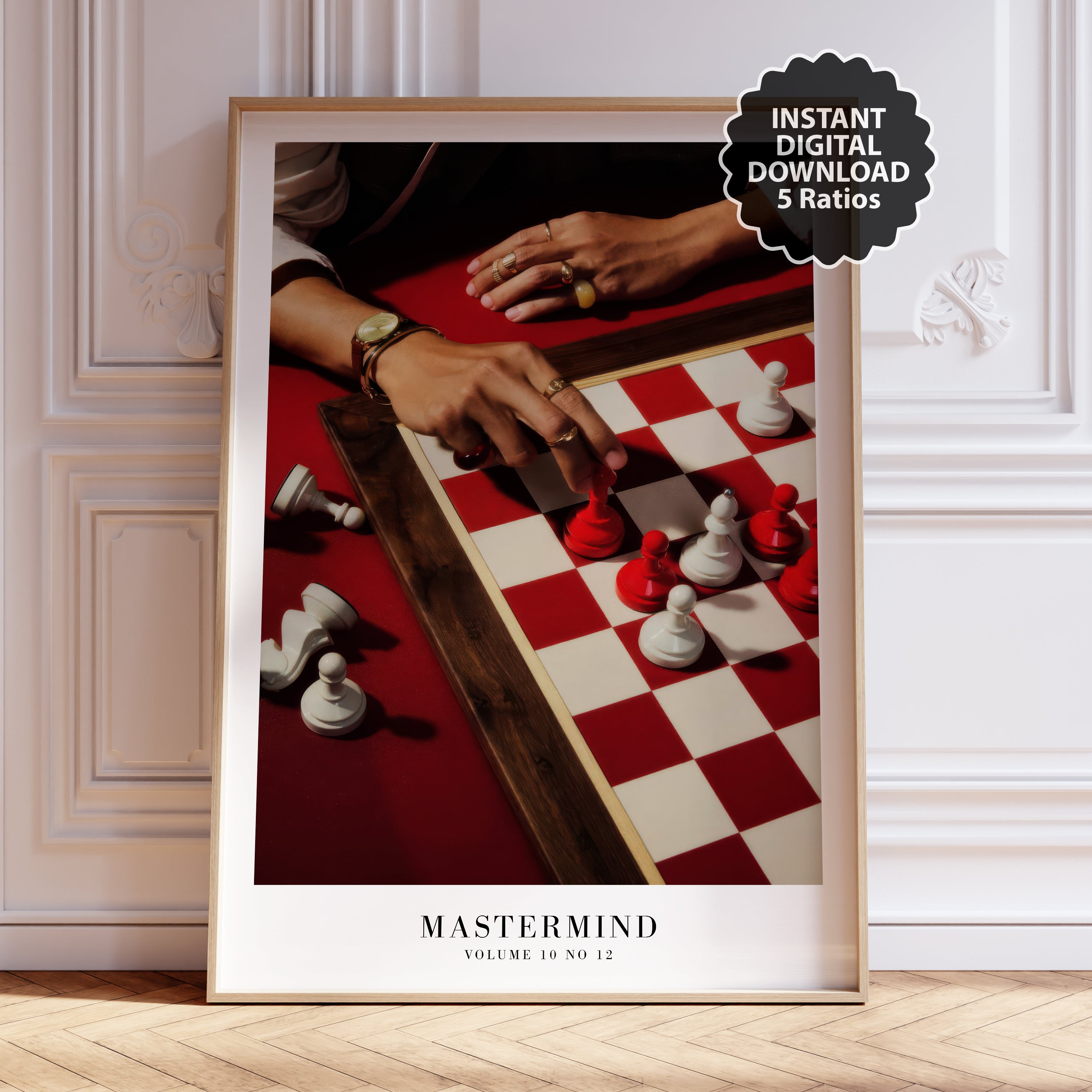 Mastermind red statement print in luxury apartment gallery wall