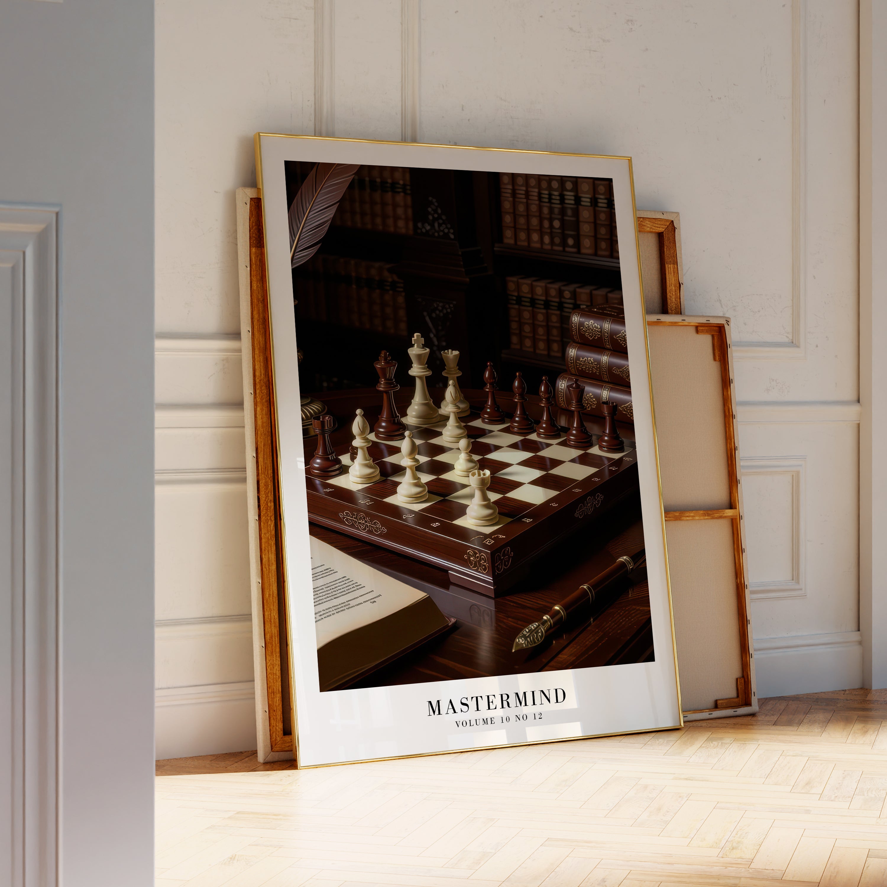 Mastermind chess board poster styled in old money inspired decor