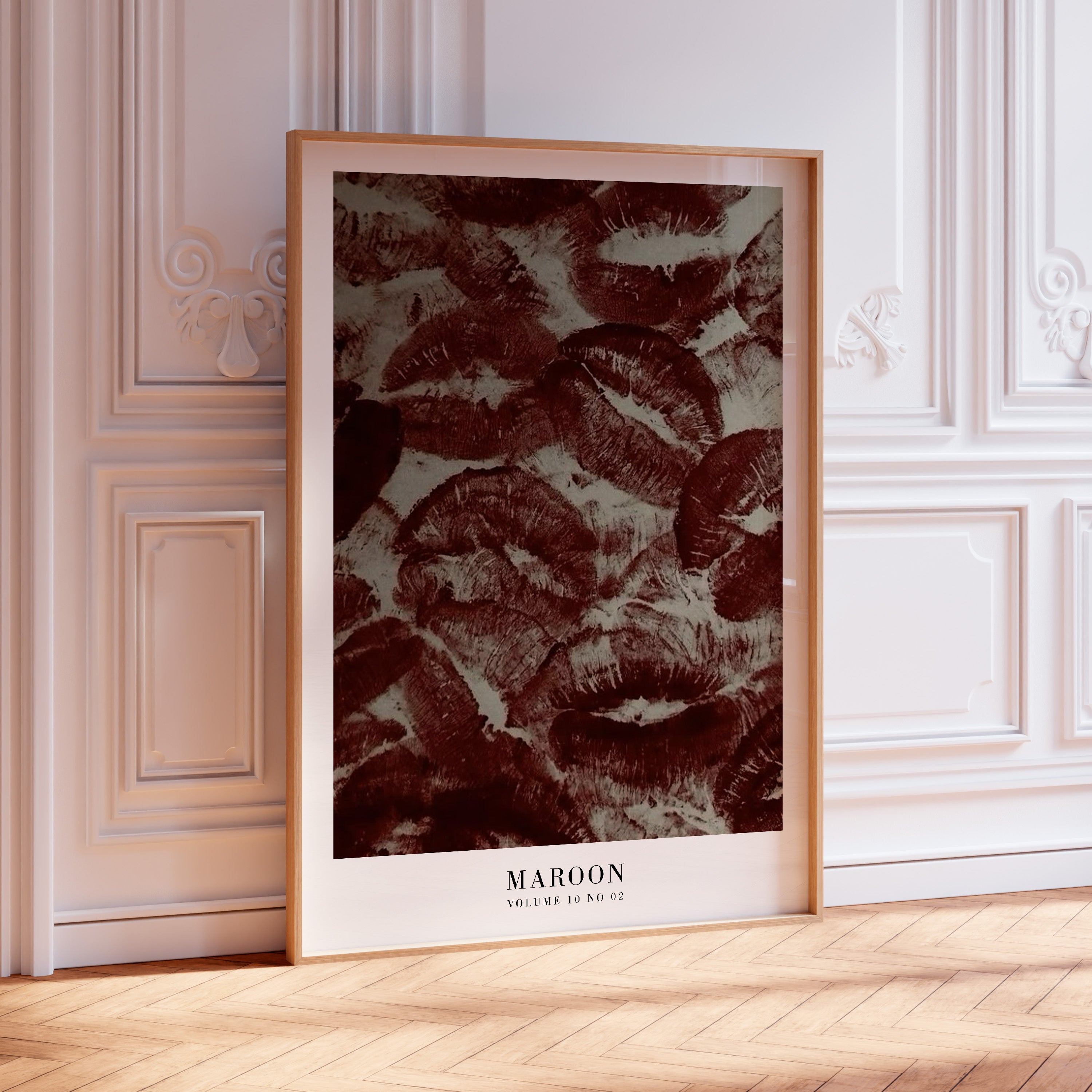 Maroon Midnights lips poster styled with candles in vintage glam room