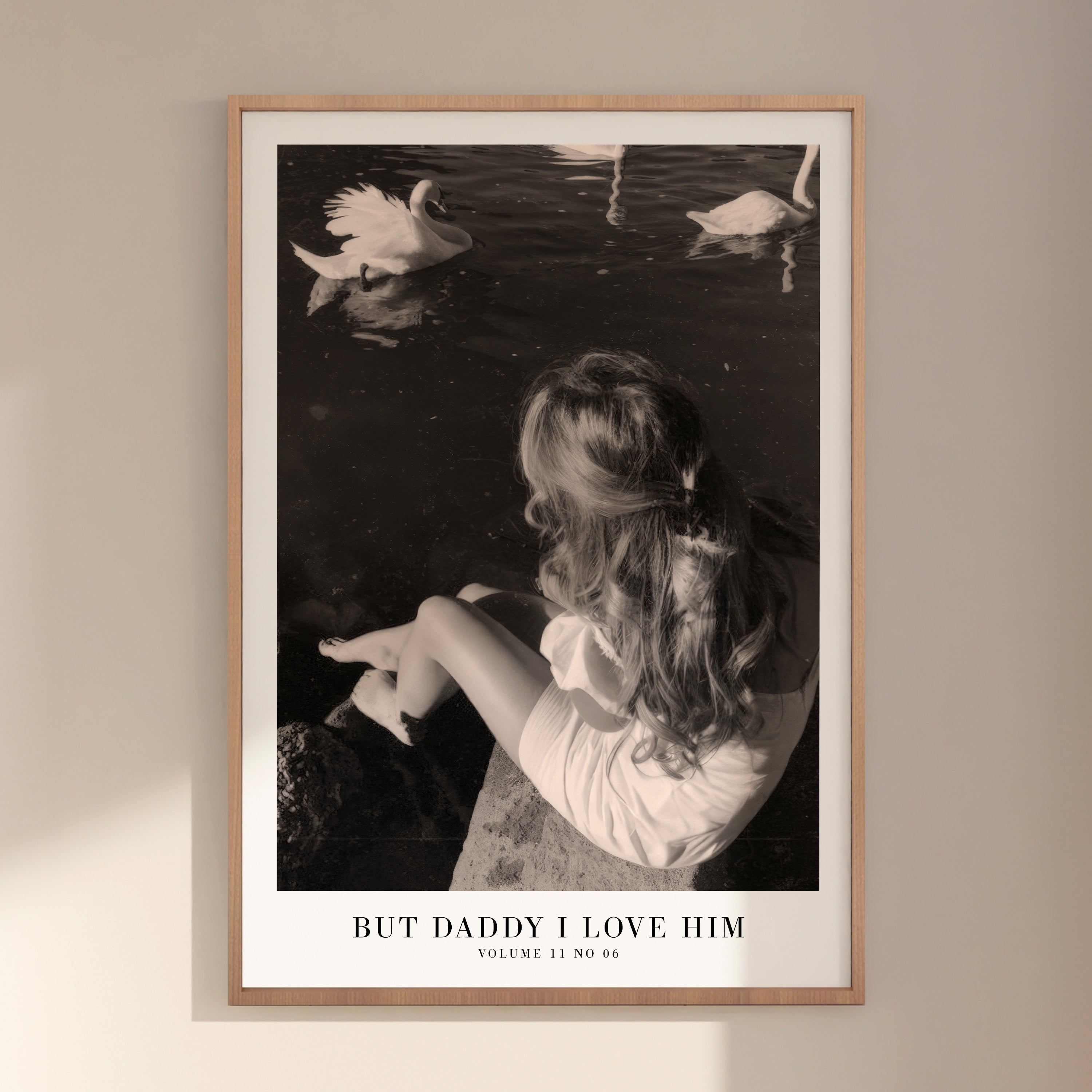 But Daddy I Love Him Swan print styled in literary girl apartment