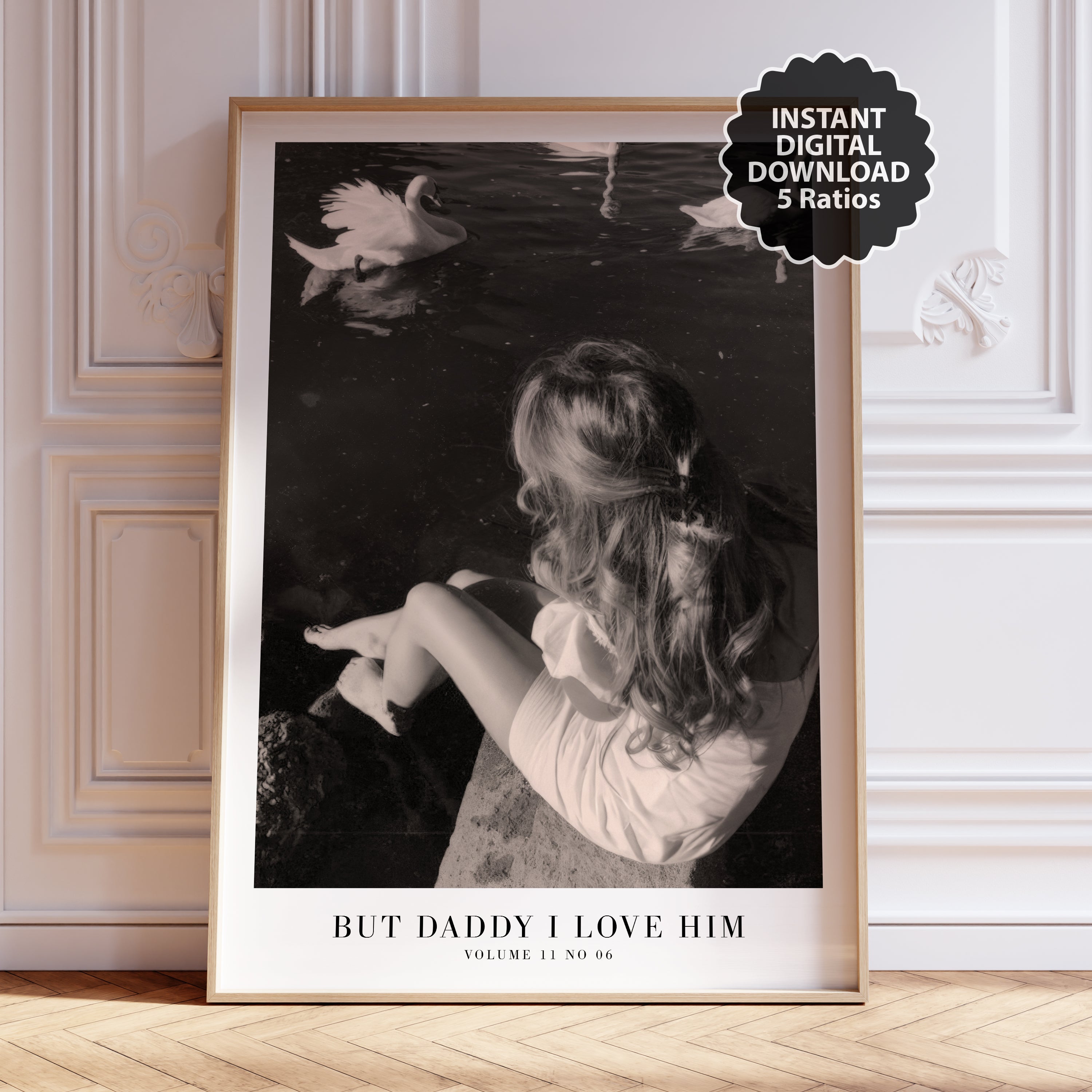 Swan Taylor Swift TTPD print in moody neutral apartment styling