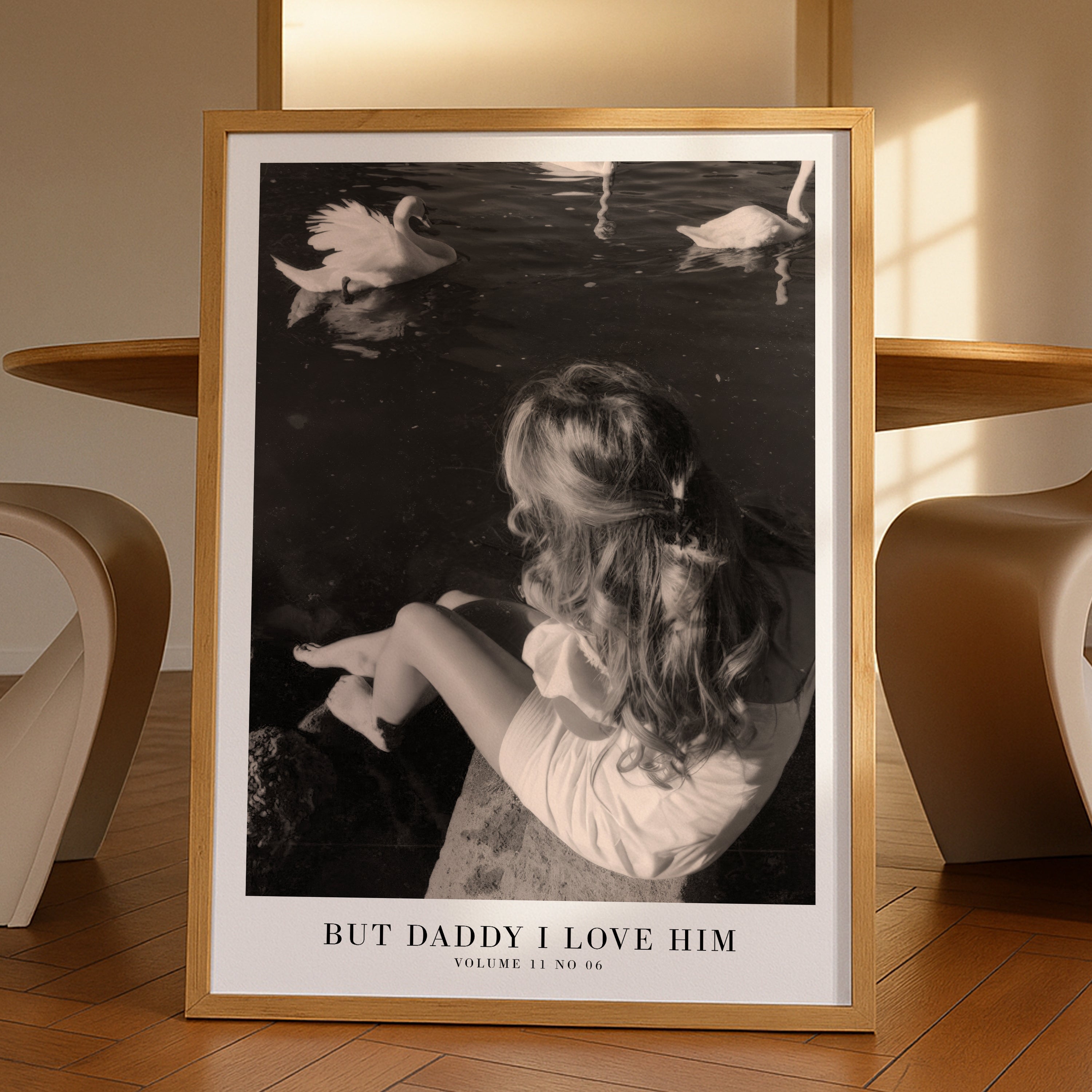 But Daddy I Love Him TTPD Taylor Swift–inspired poster featuring swan imagery