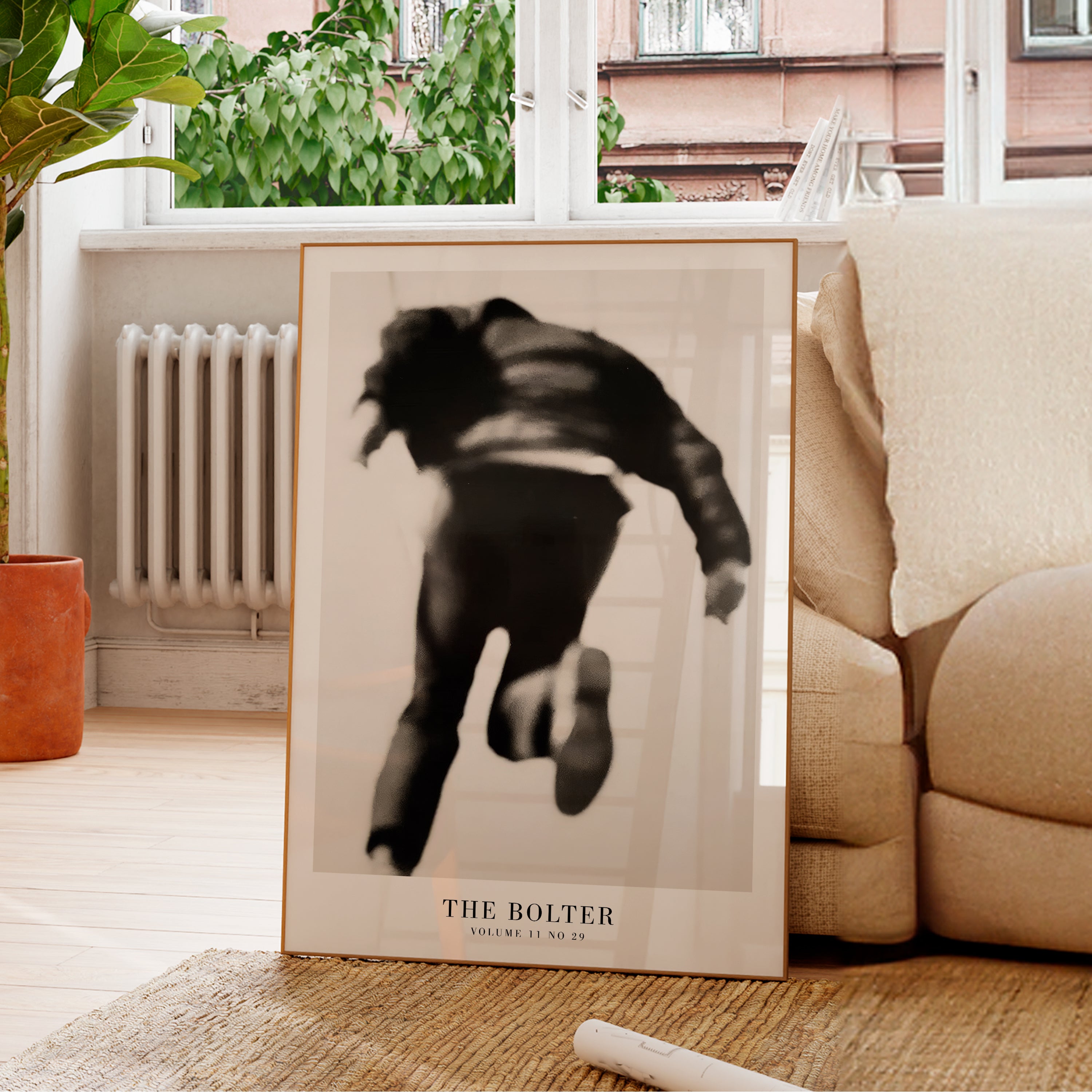 The Bolter TTPD poster styled in feminine minimalist bedroom decor