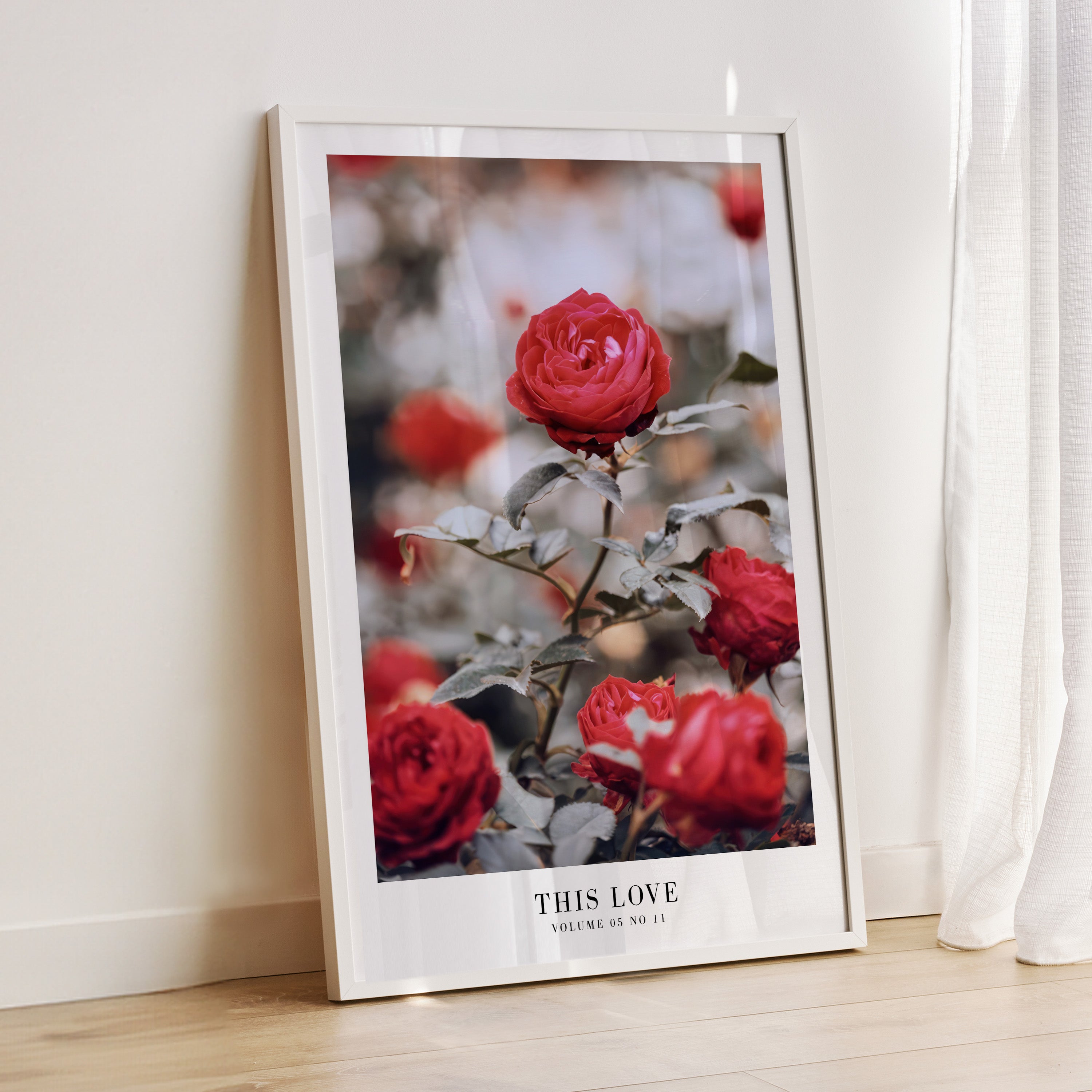 1989 This Love red rose wall art in cozy romantic apartment decor