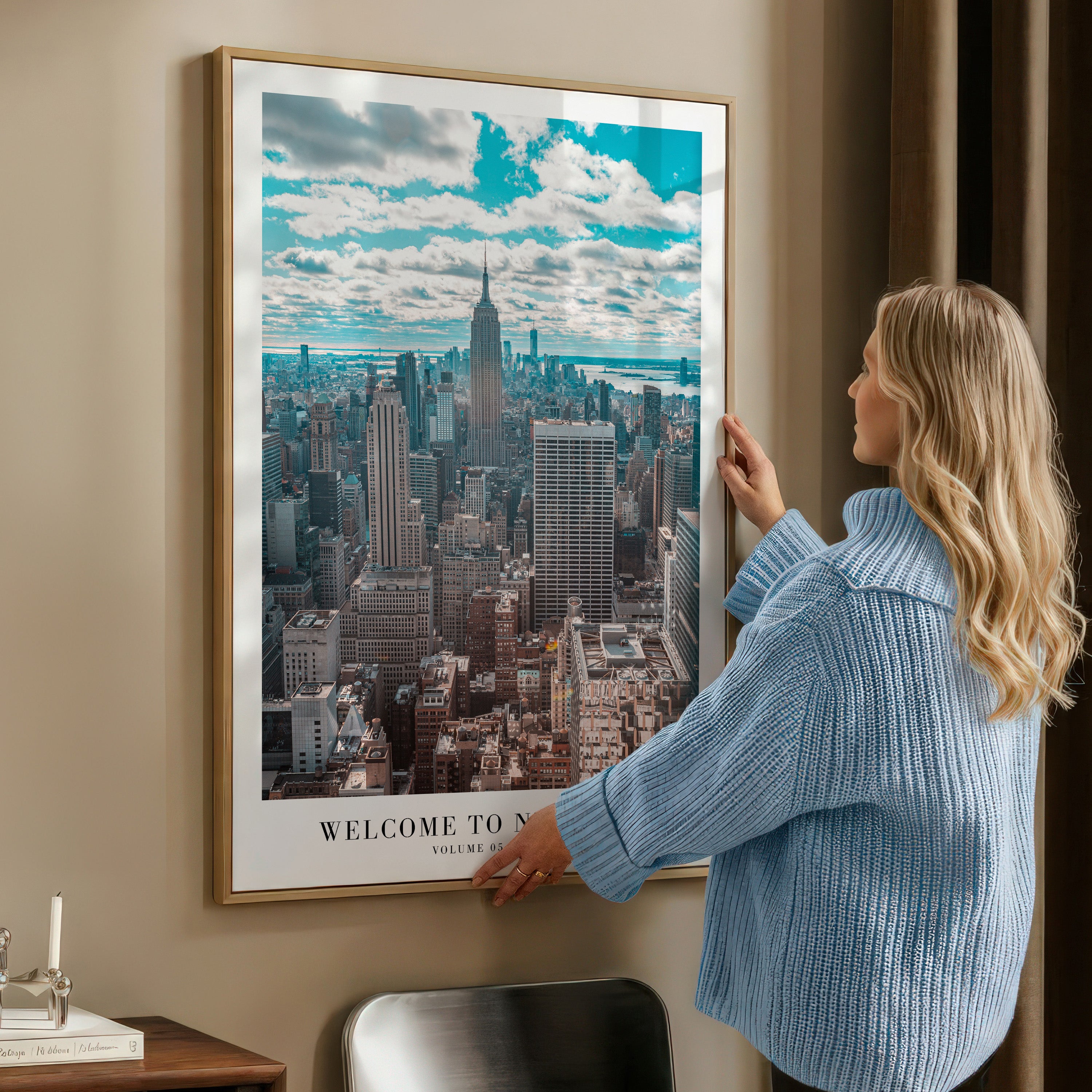 Welcome to New York Taylor Swift poster in modern city apartment styling
