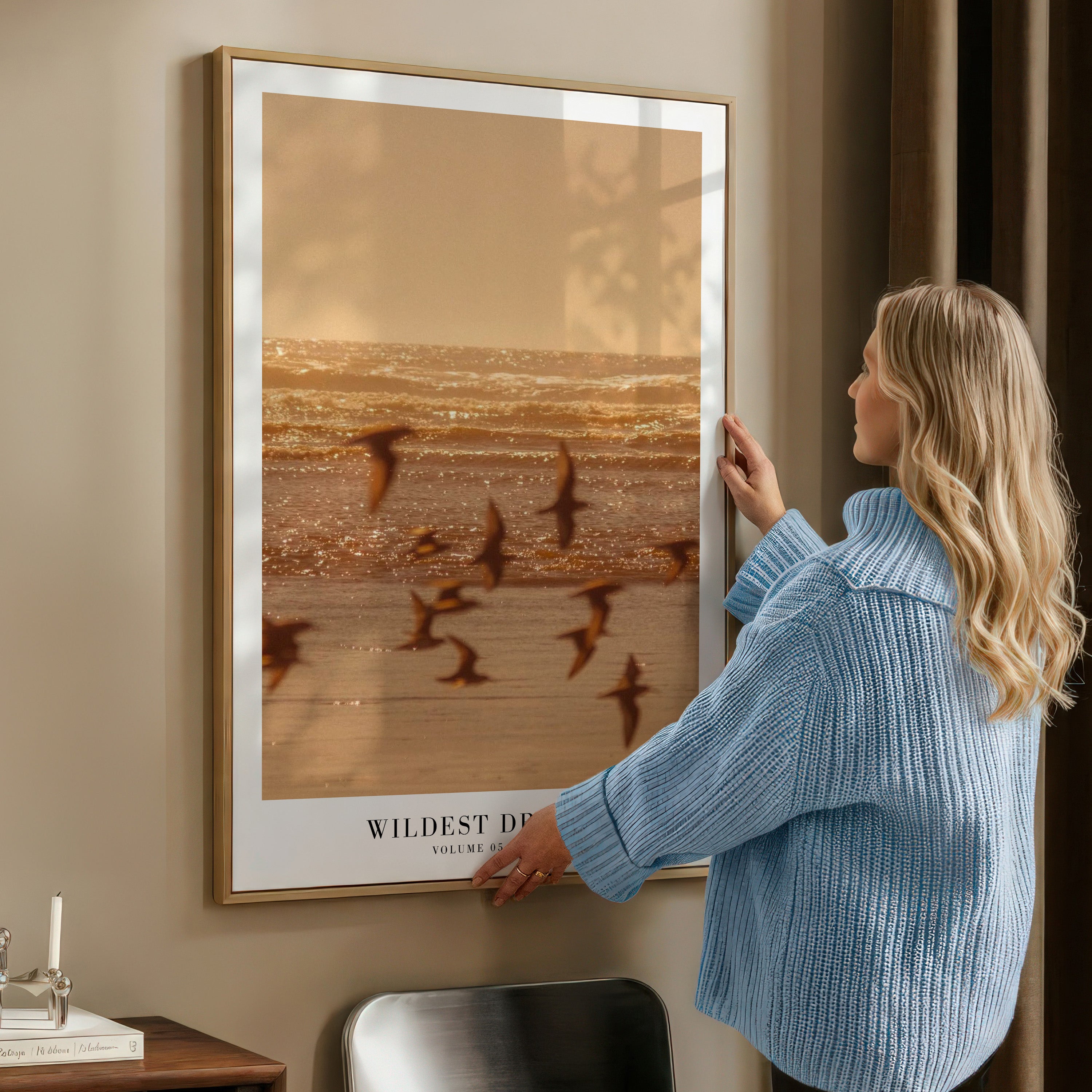 Wildest Dreams 1989 sunset beach poster in neutral coastal gallery wall