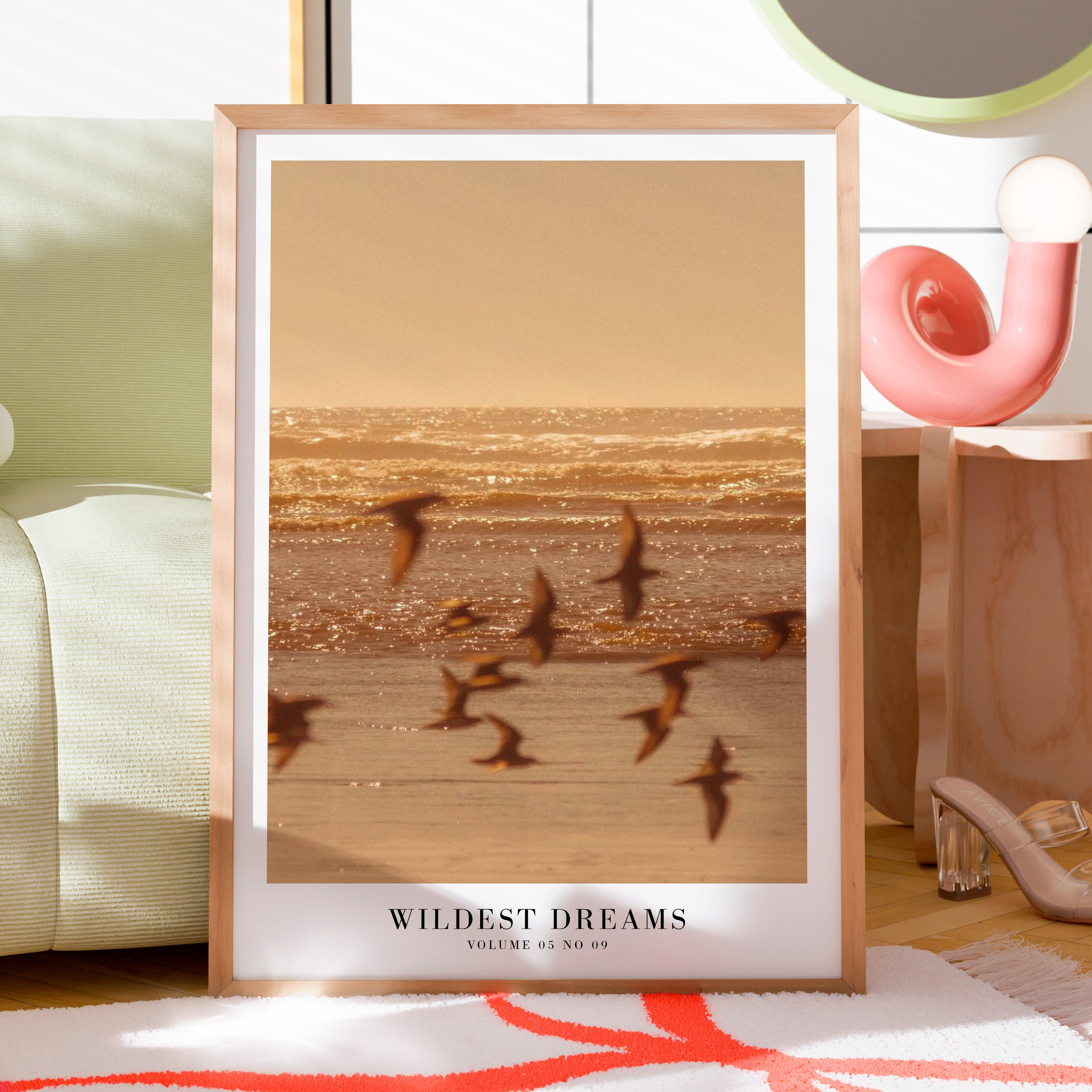Wildest Dreams Taylor Swift ocean print in soft golden dorm room styling