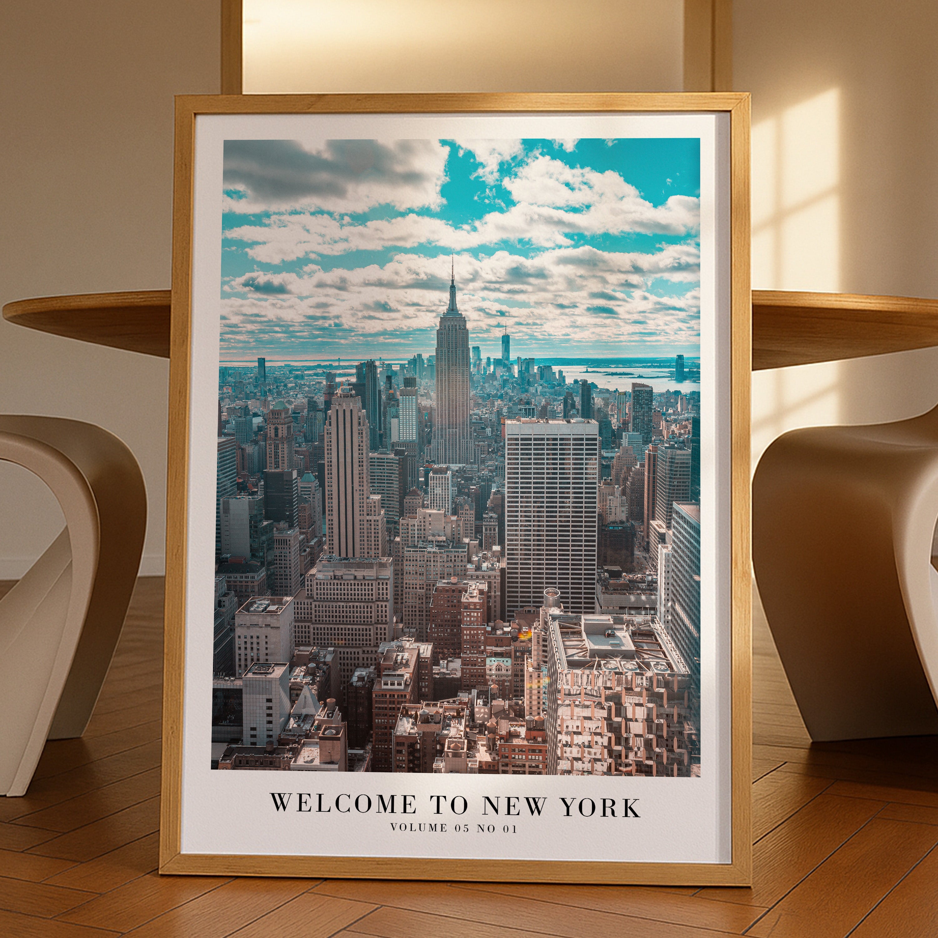 Welcome to New York 1989 skyline wall art in contemporary dorm room