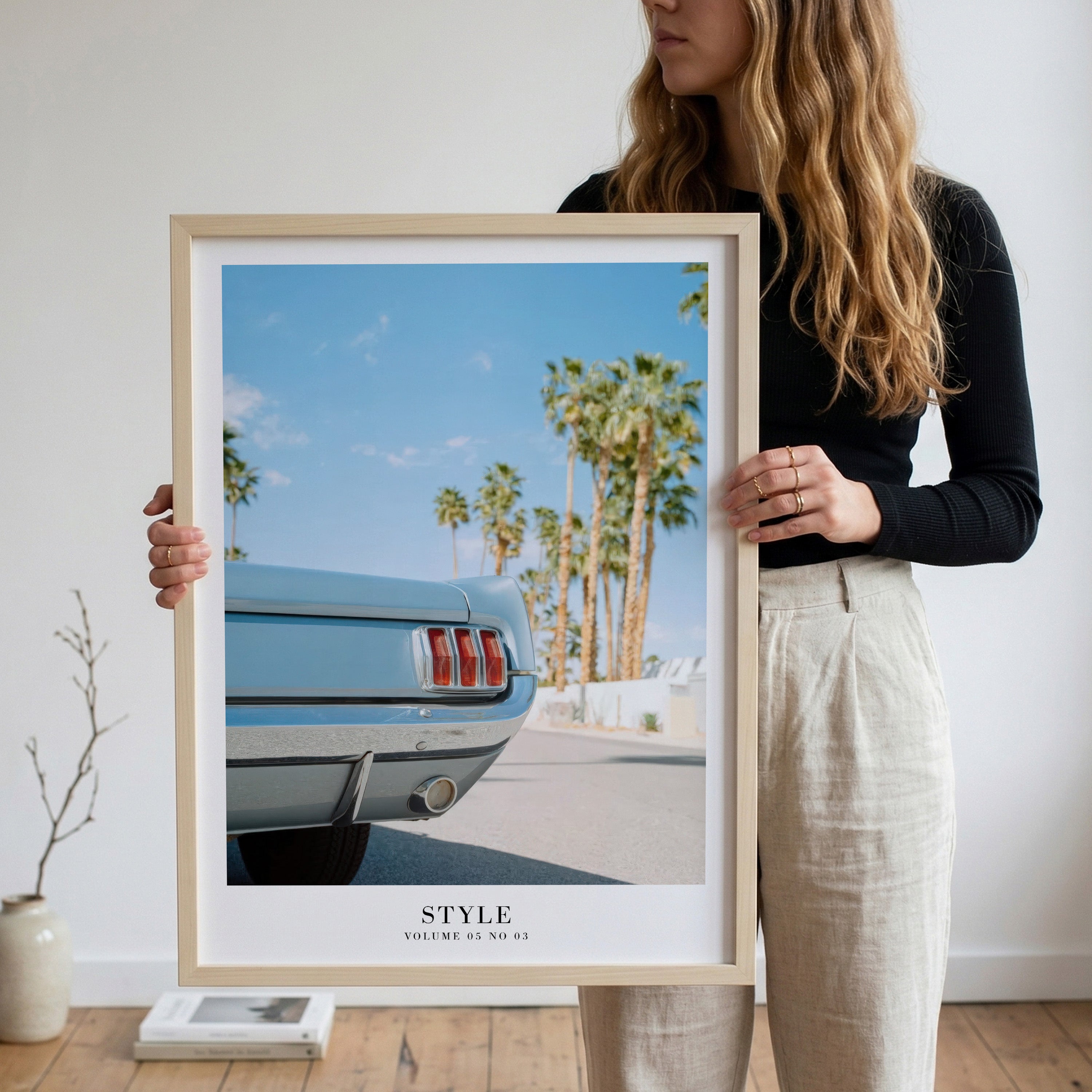 Style 1989 vintage car poster in soft retro bedroom decor