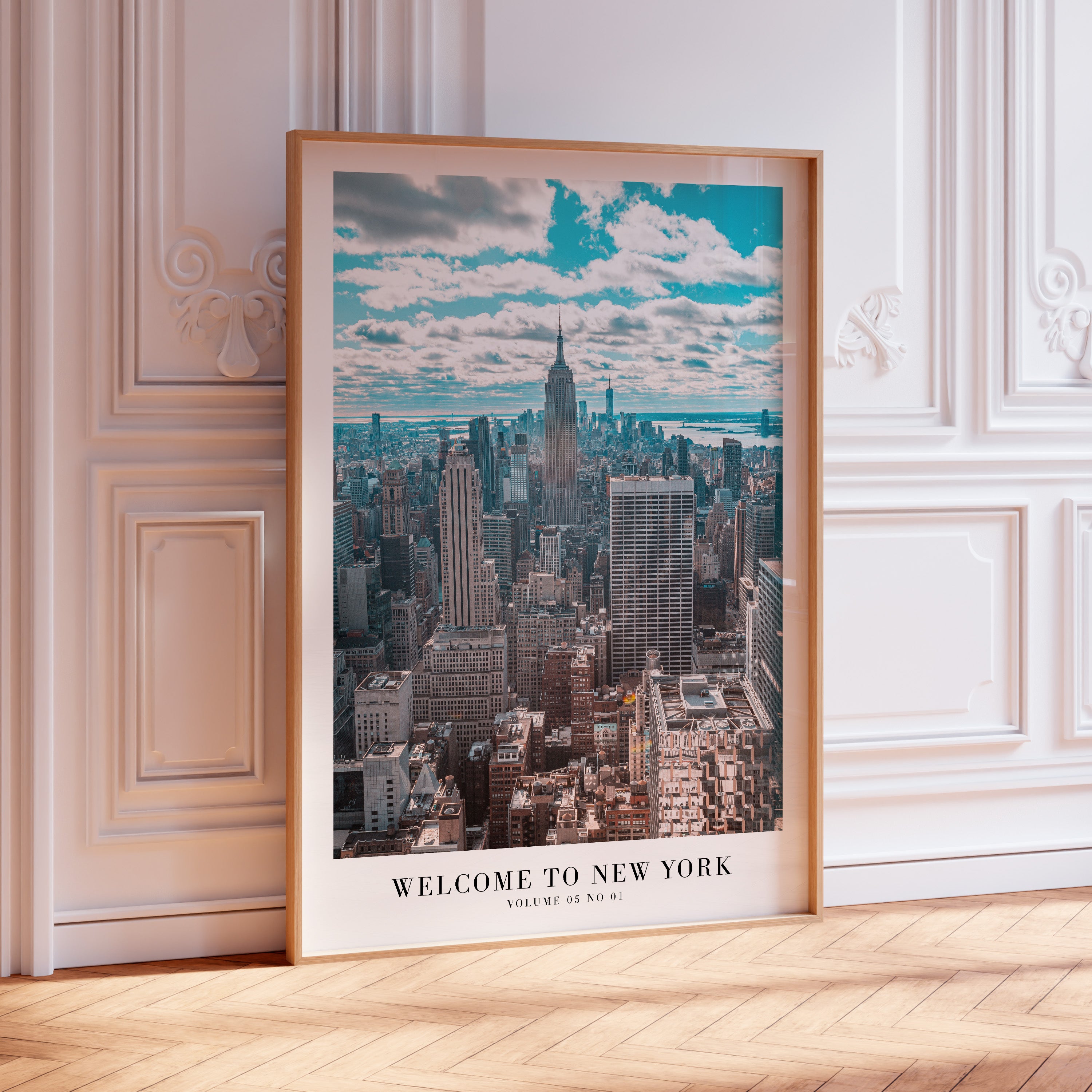 Welcome to New York Taylor Swift skyline print in chic feminine apartment