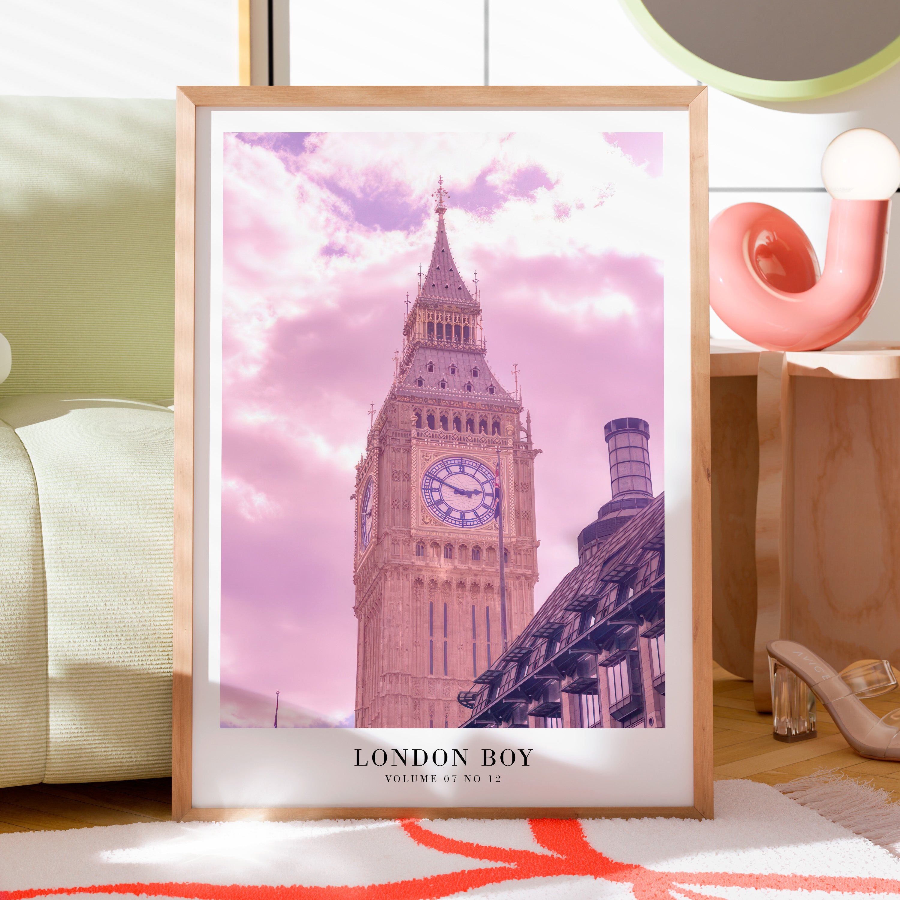 Lover London Boy travel wall art in romantic soft girl bedroom