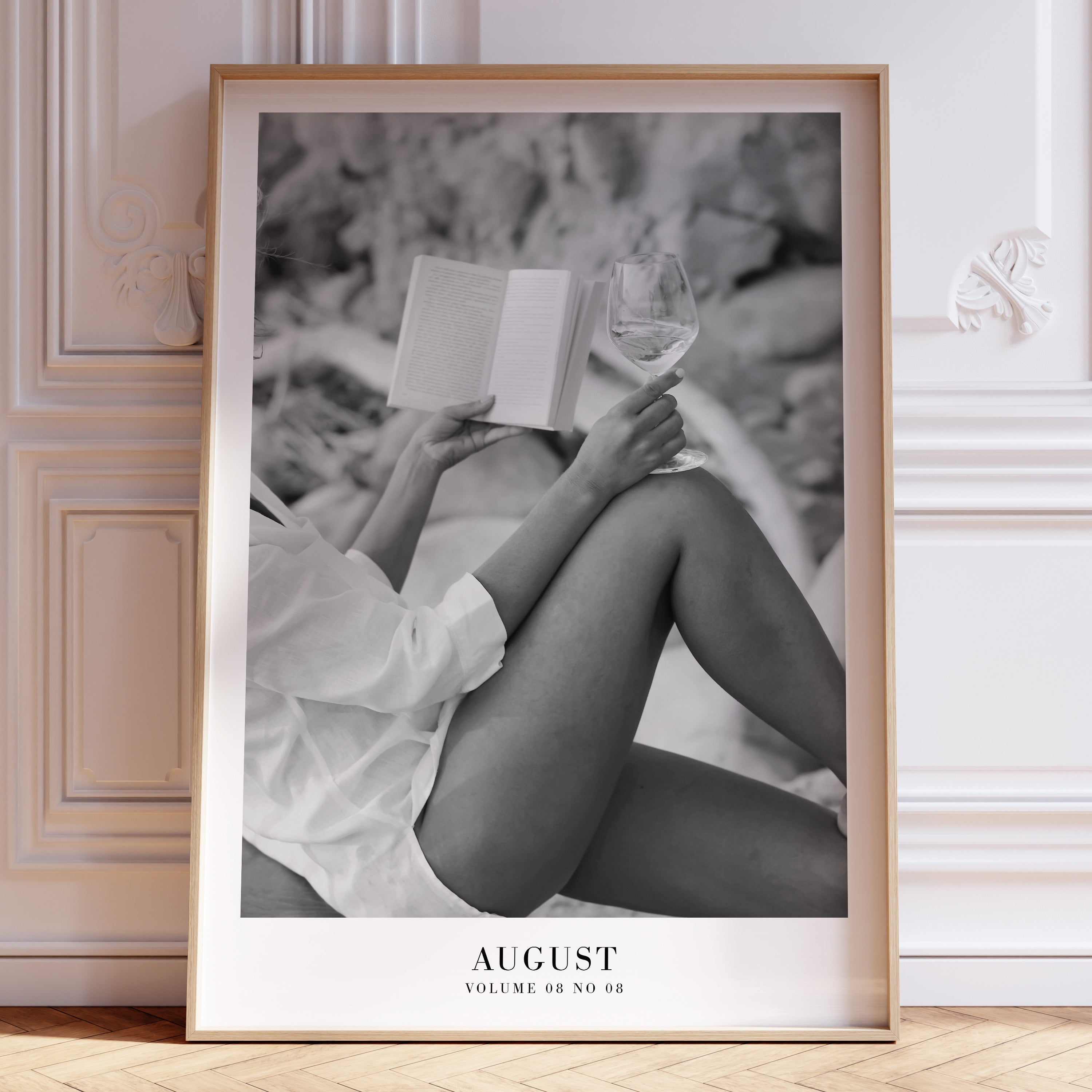 August Song Poster — Taylor Swift Folklore inspired black and white wall art with book and wine glass for cozy reading nook