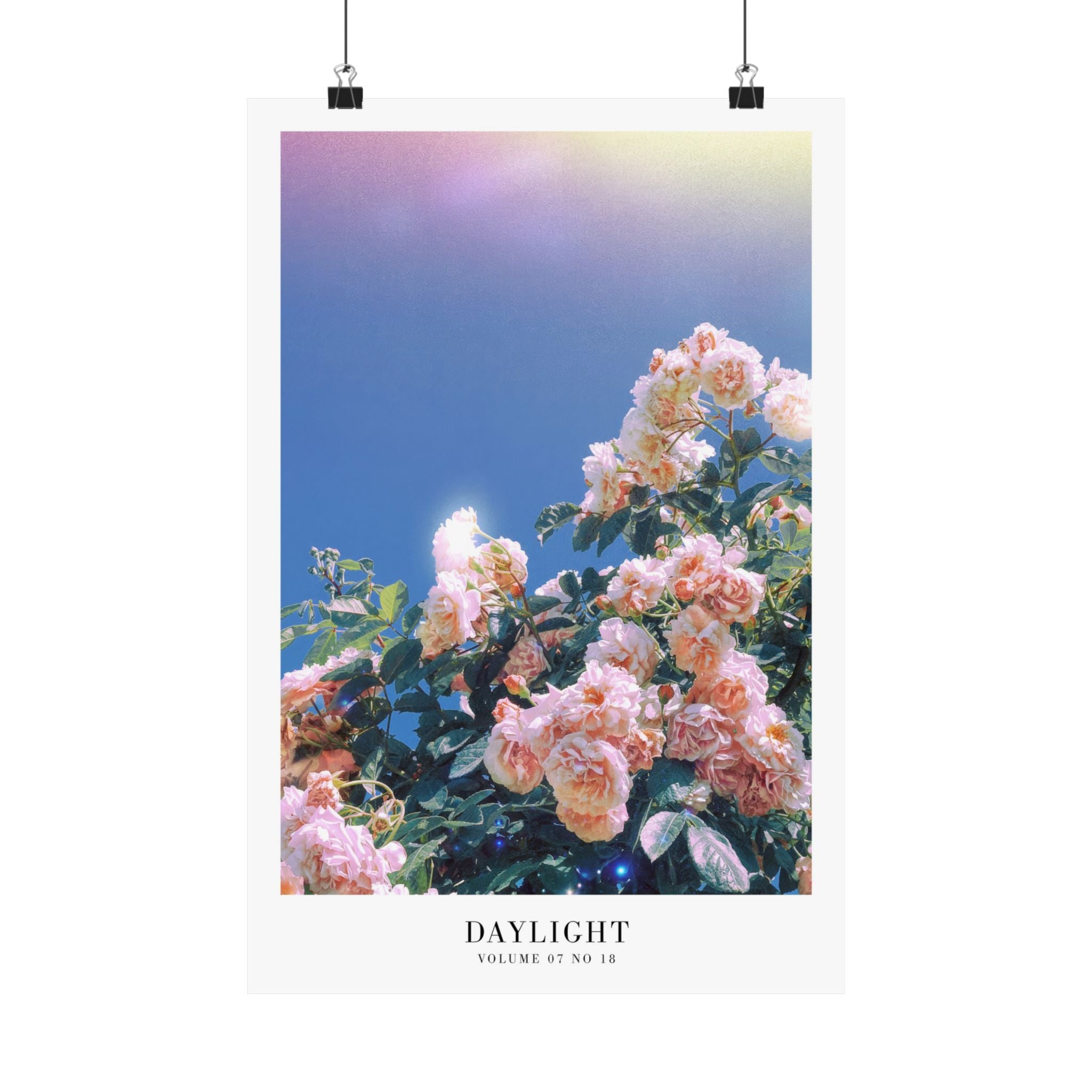 Daylight Lover poster in glowing soft pink bedroom interior