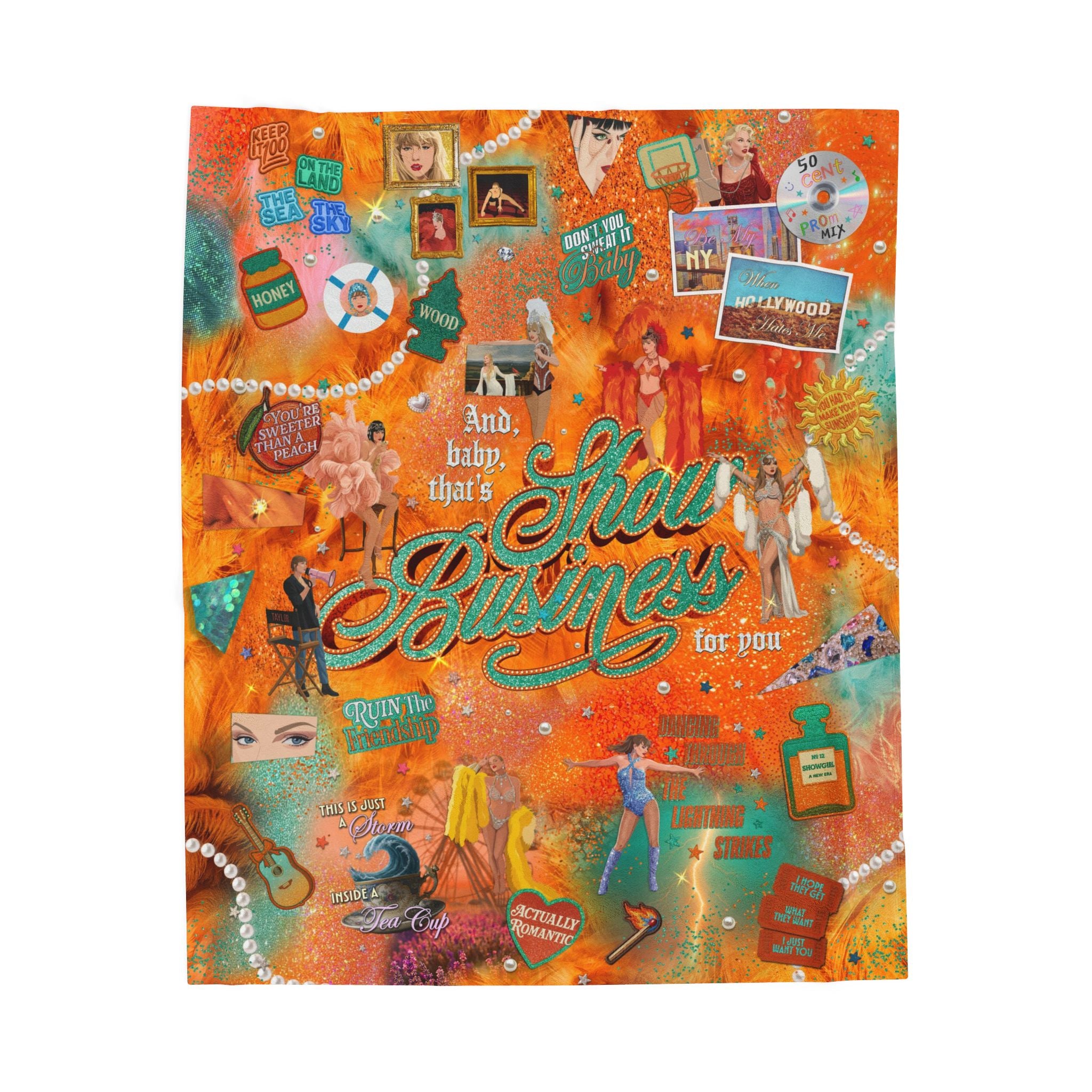 Showgirl Blanket Personalized Name Blanket, Custom Music Blanket for Girls, Coquette Room Decor, Teen Bedroom Gift, Soft Plush Velveteen Blanket