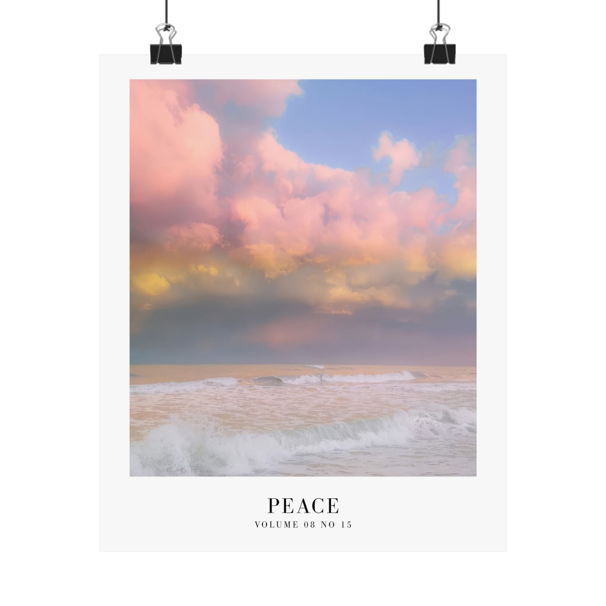 Peace Folklore poster styled on a soft feminine gallery wall with pastel apartment decor