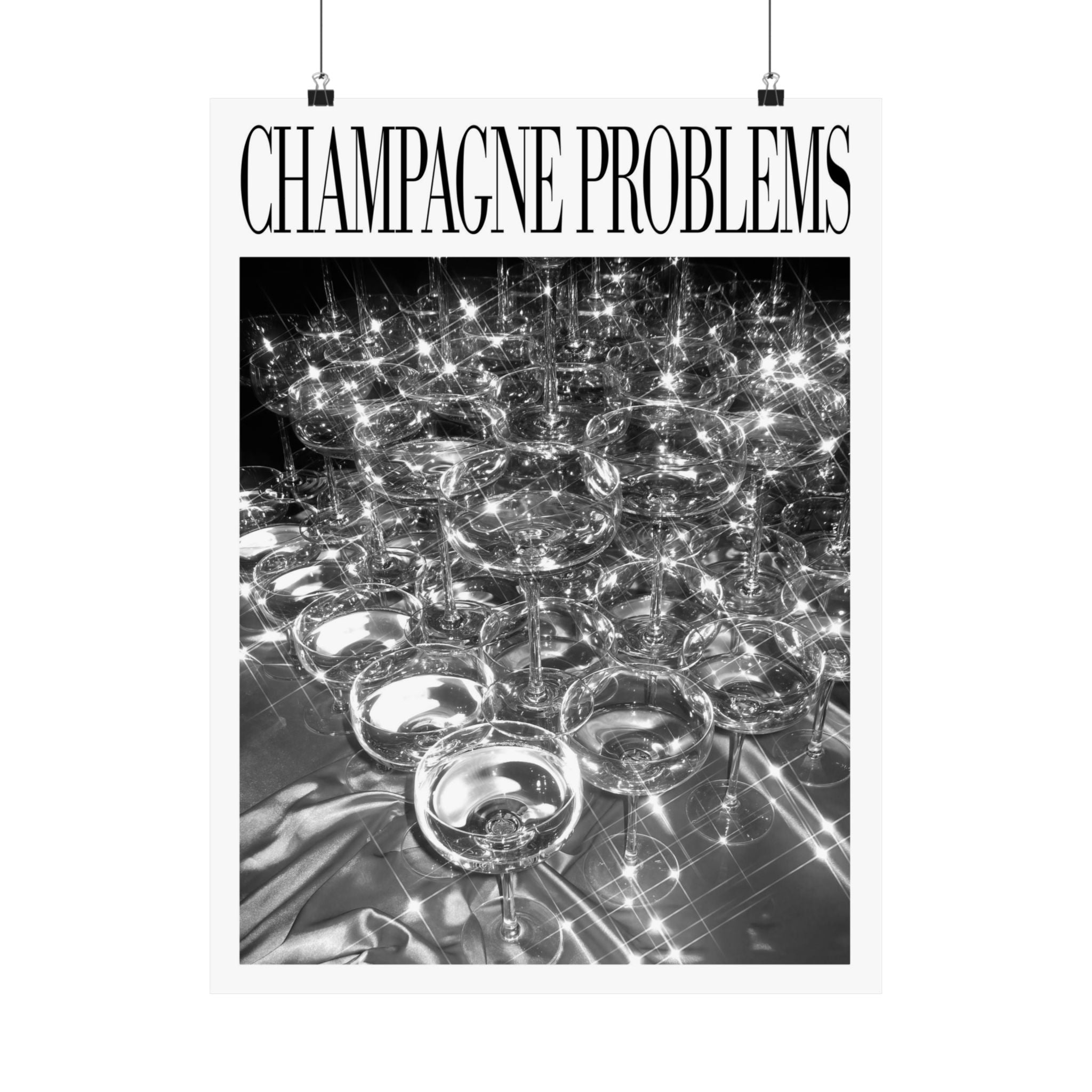 Champagne Tower B&W champagne bar cart poster
