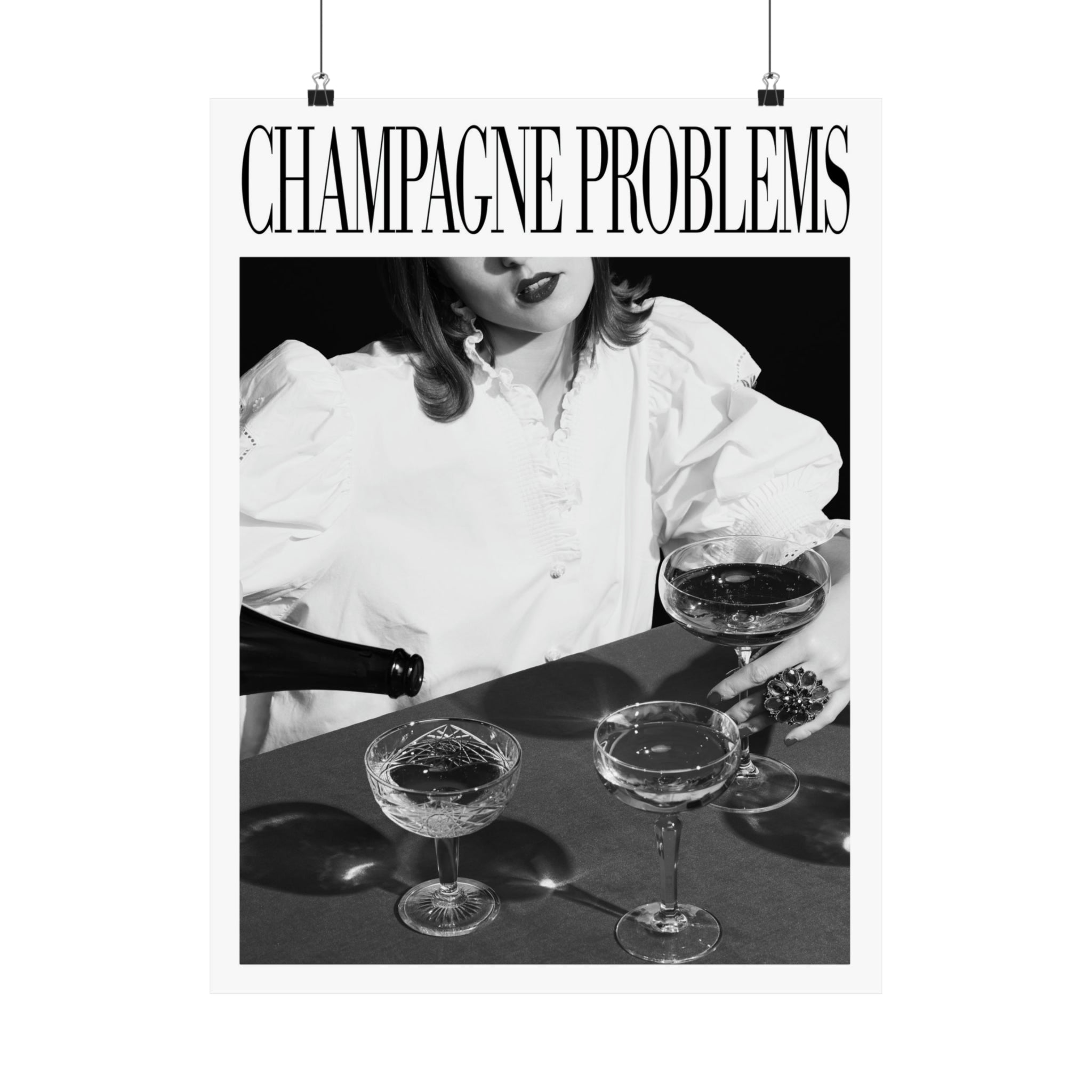 Champagne Problems Pouring Print Black & White