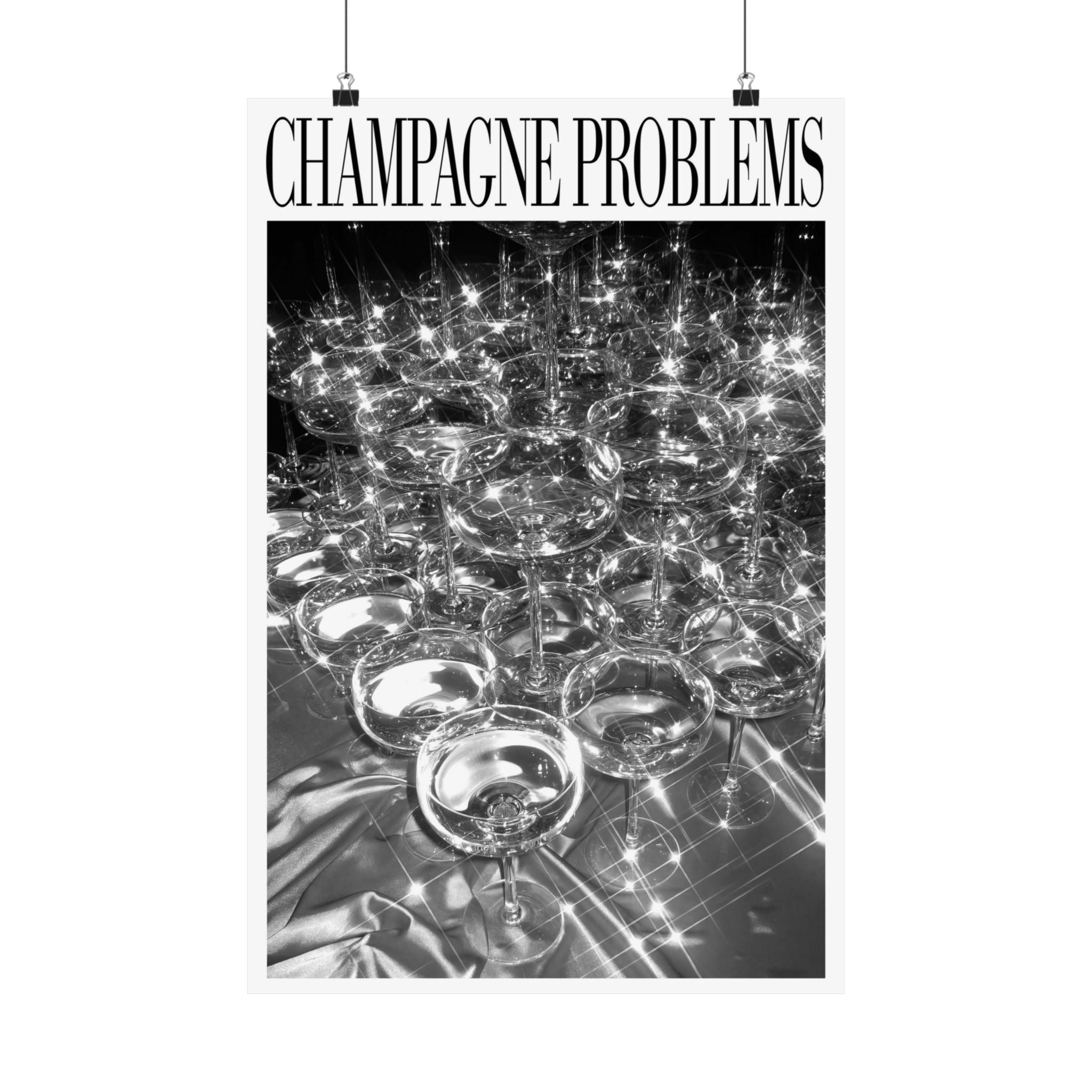 Champagne Tower B&W champagne bar cart poster