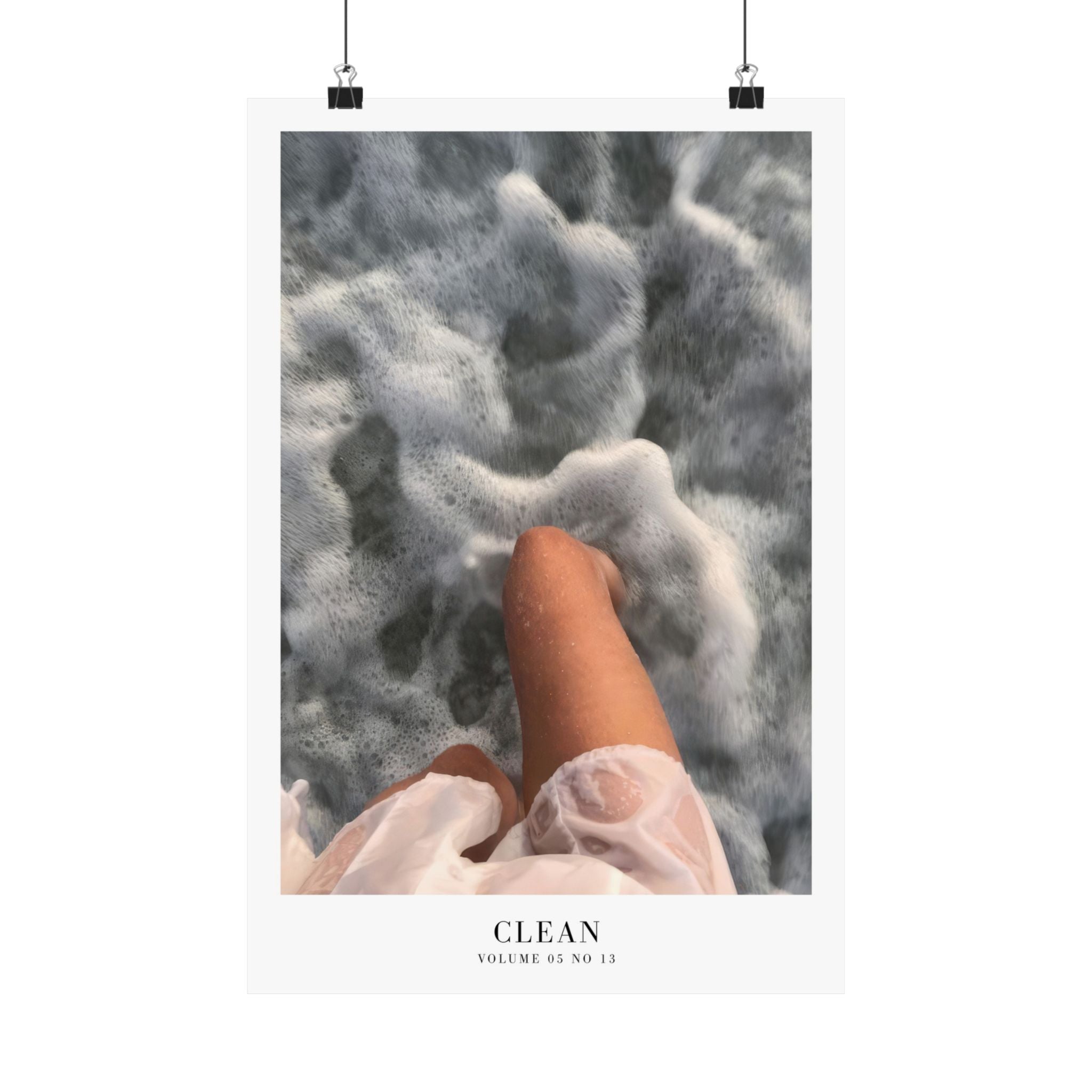 Clean 1989 seafoam print styled in cozy neutral bedroom decor