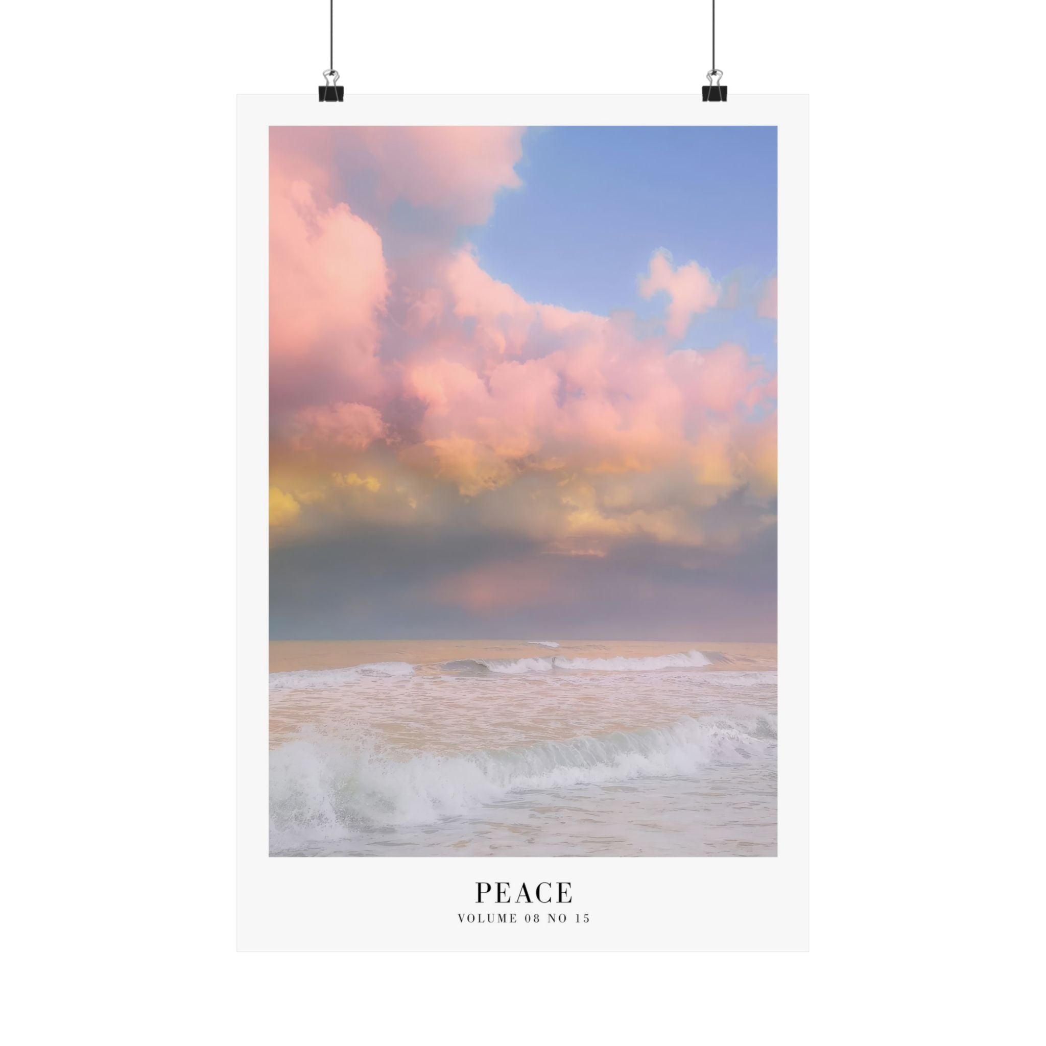 Peace dreamy cloud wall art over a vintage dresser with feminine styling