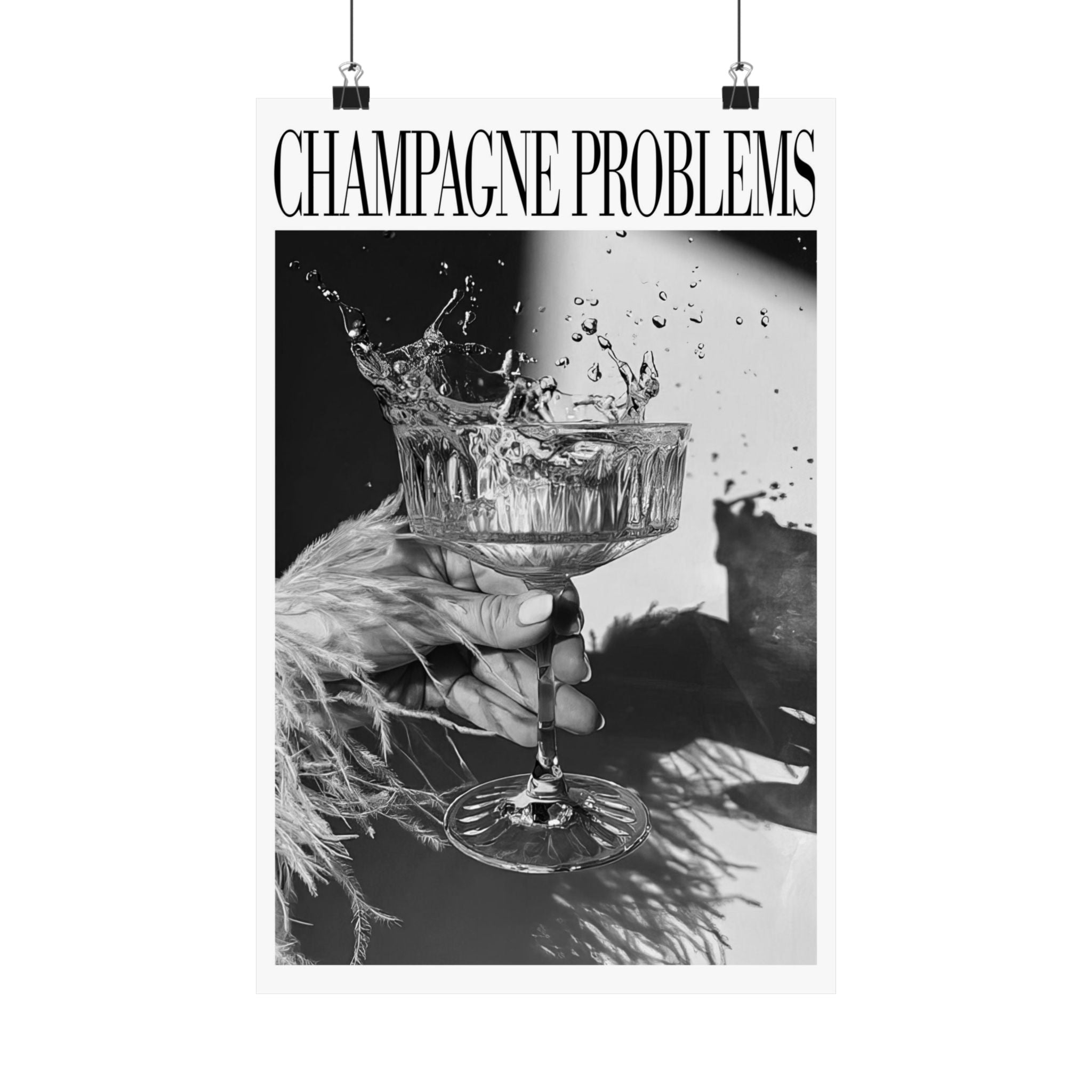 Champagne Problems Drink Splash Evermore Taylor Swift–inspired poster B&W