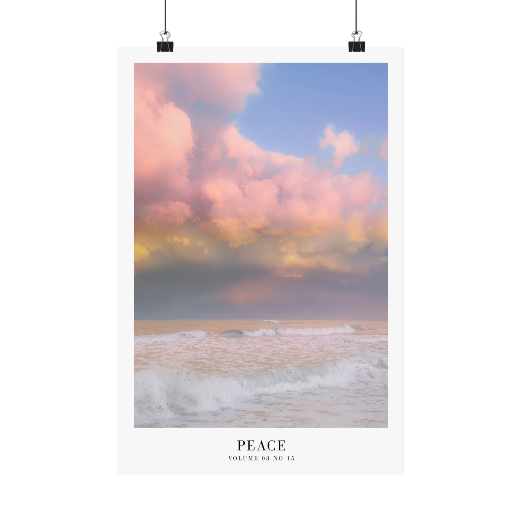 Peace coastal pastel cloud poster styled in a soft girl aesthetic apartment