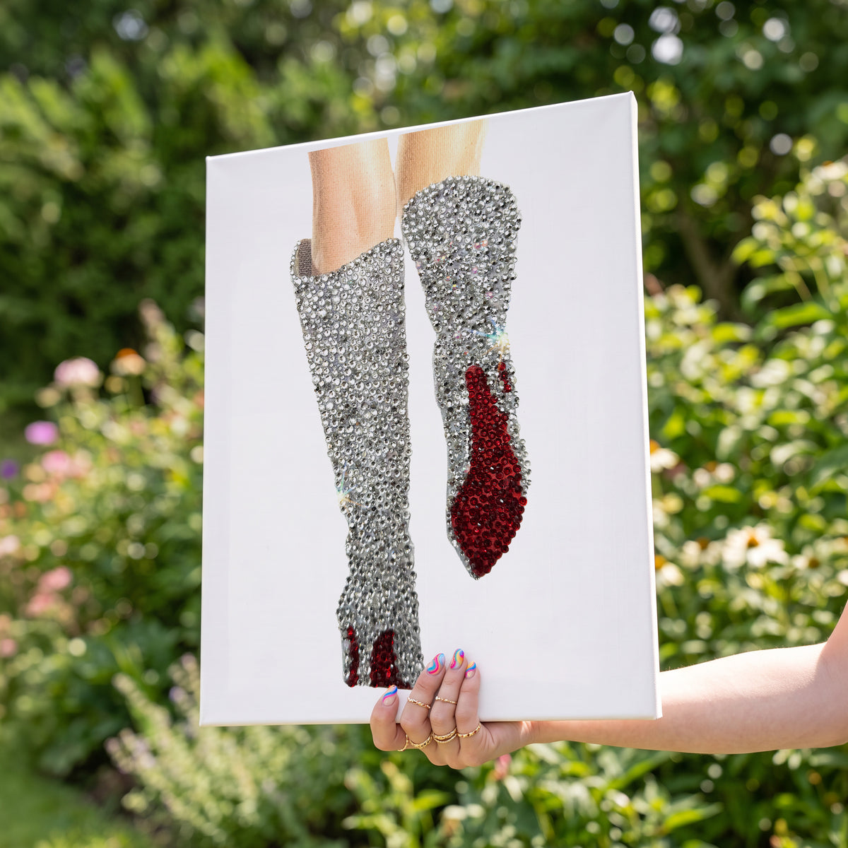 Lover Silver Boots DIY Bedazzle Rhinestone Canvas Kit