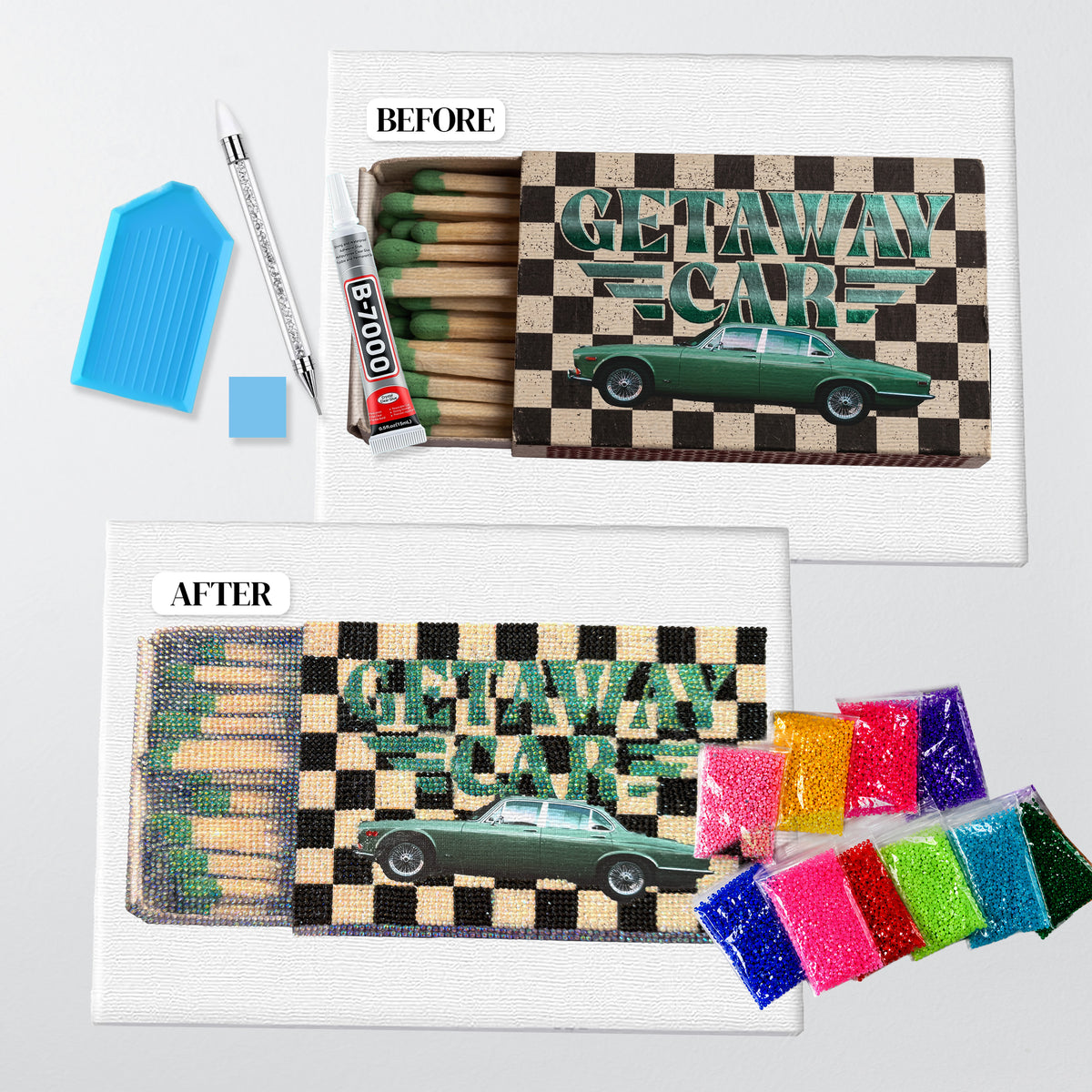 Getaway Car Matchbook DIY Bedazzle Rhinestone Canvas Kit