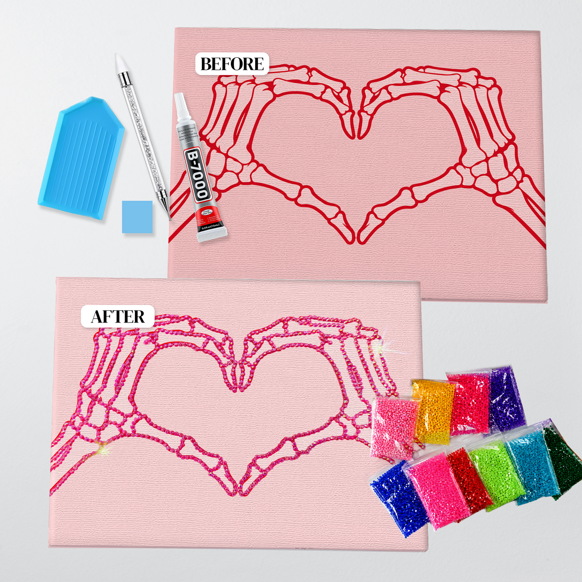 Skeleton Hands Heart  DIY Bedazzle Canvas Kit