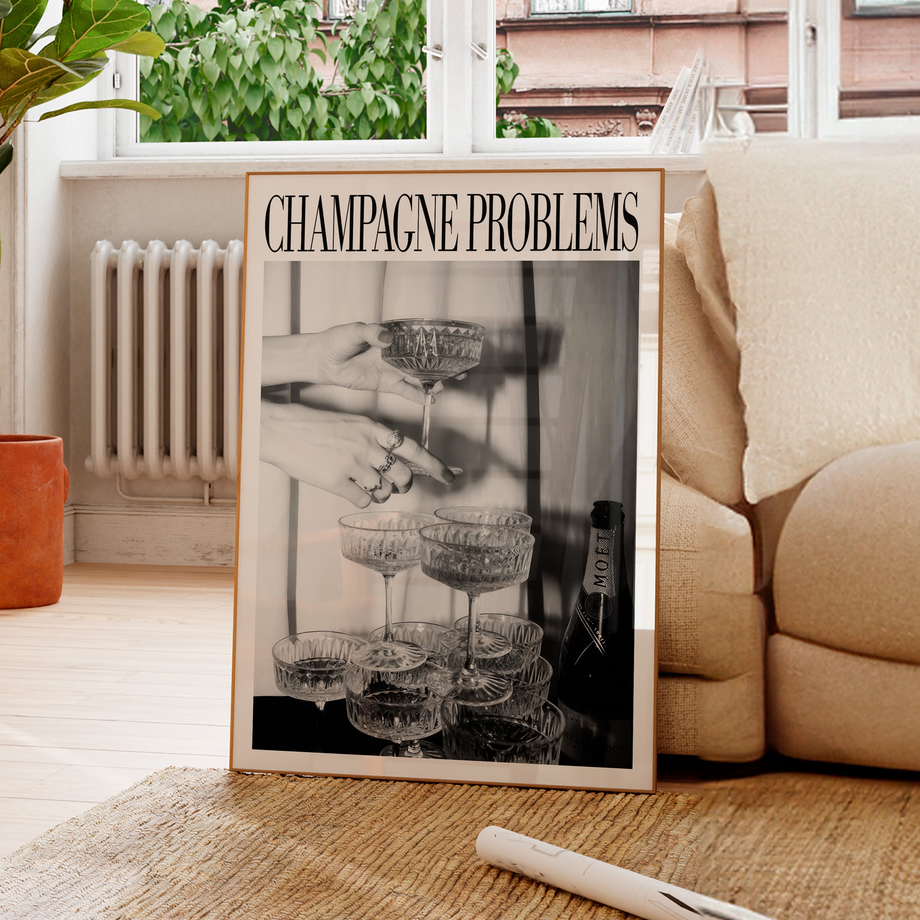 Champagne Problems Champagne Tower Print Black & White - Haus Of Moods