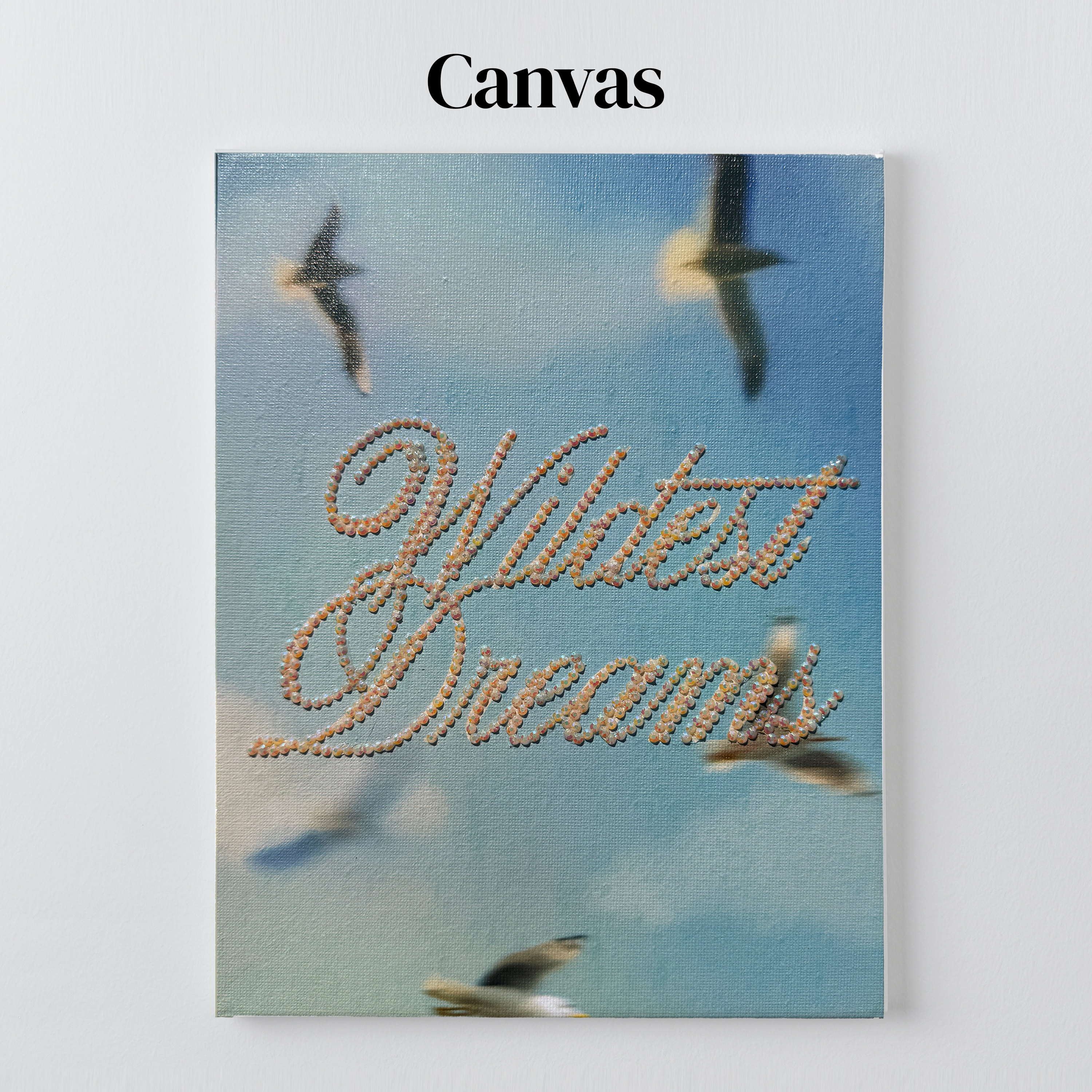 Wildest Dreams bedazzle kit on a stretched canvas with a 5/8 inch pine frame