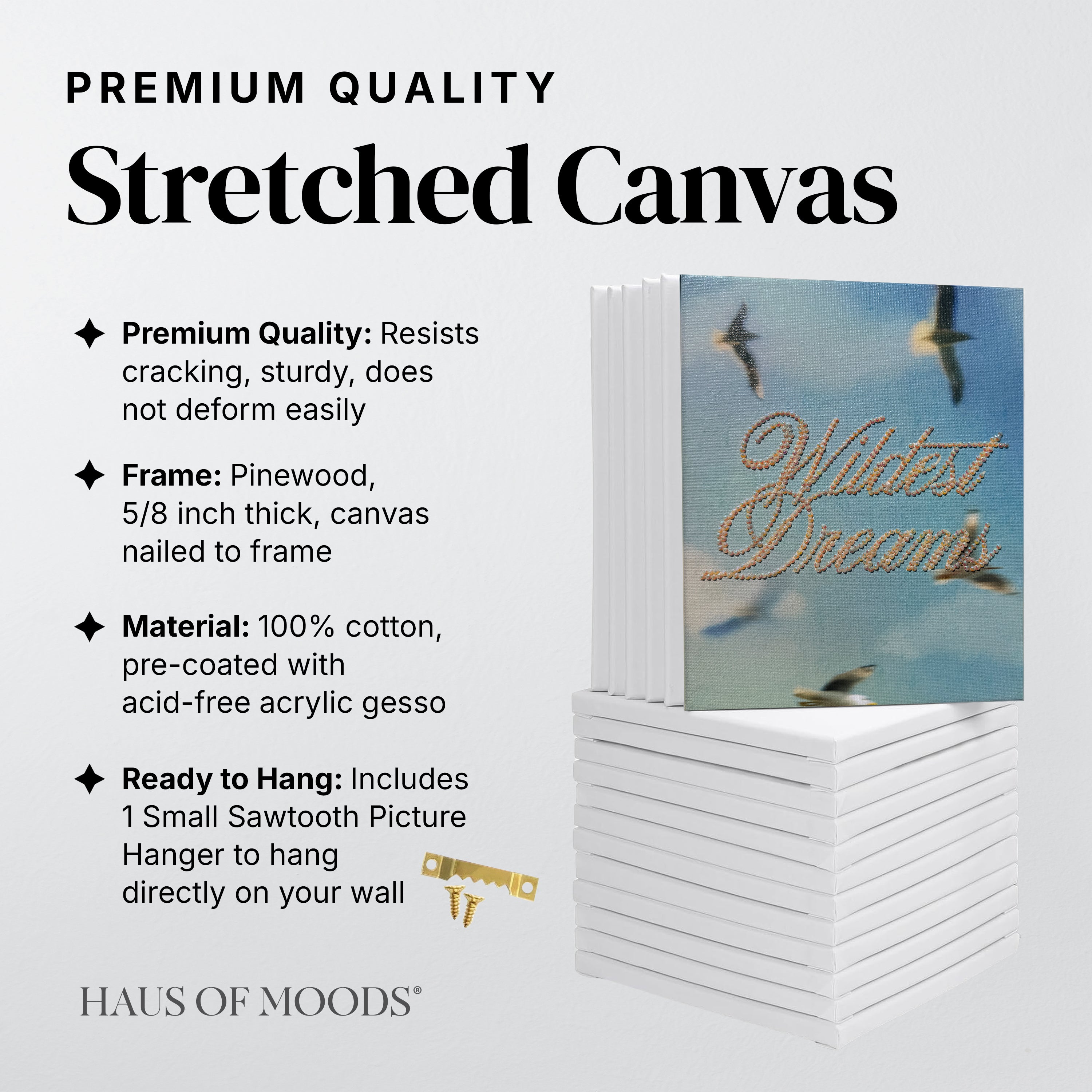 Angled view of the Wildest Dreams bedazzle kit on a stretched canvas