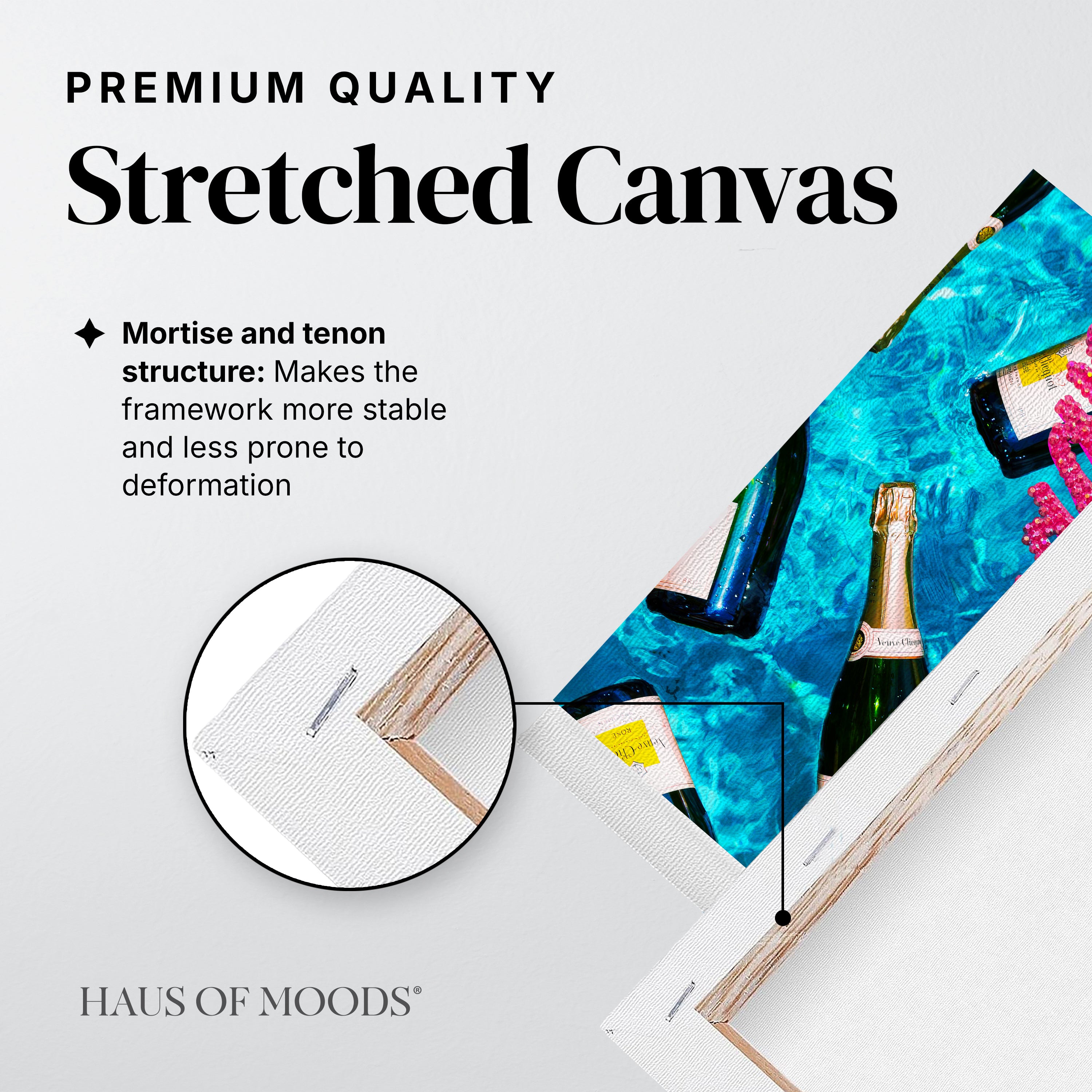 Champagne Problems stretched canvas rhinestone kit, close detail