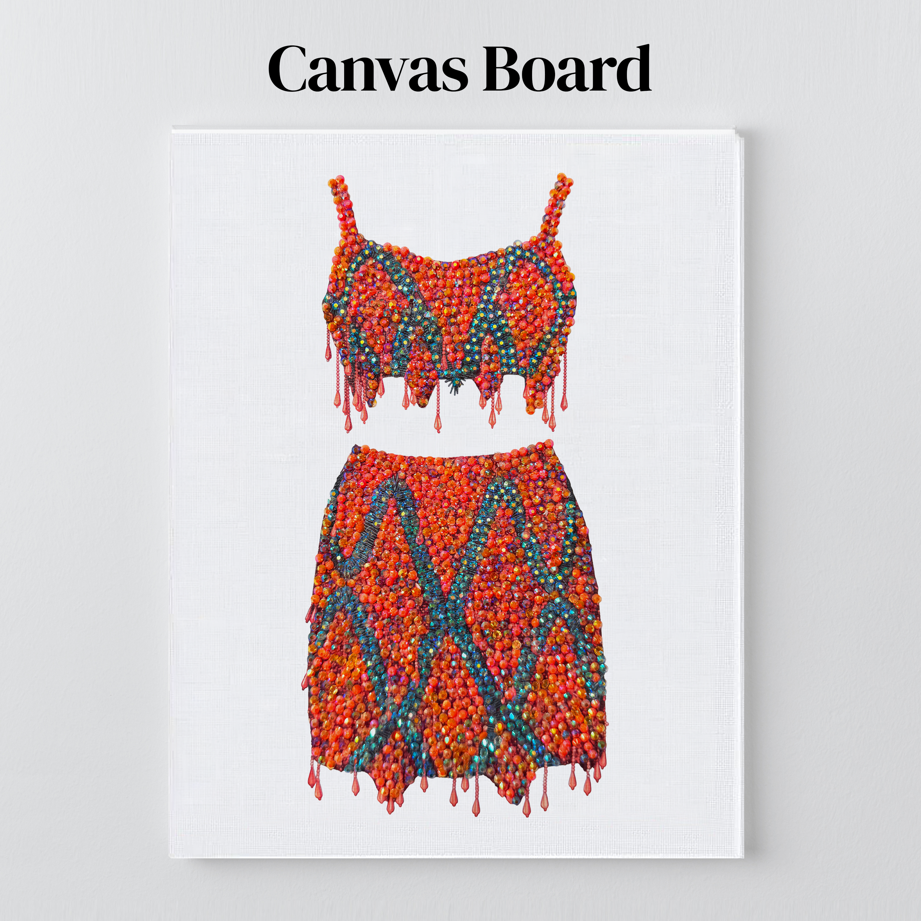 1989 orange two-piece rhinestone art on a flat canvas board, ready to frame
