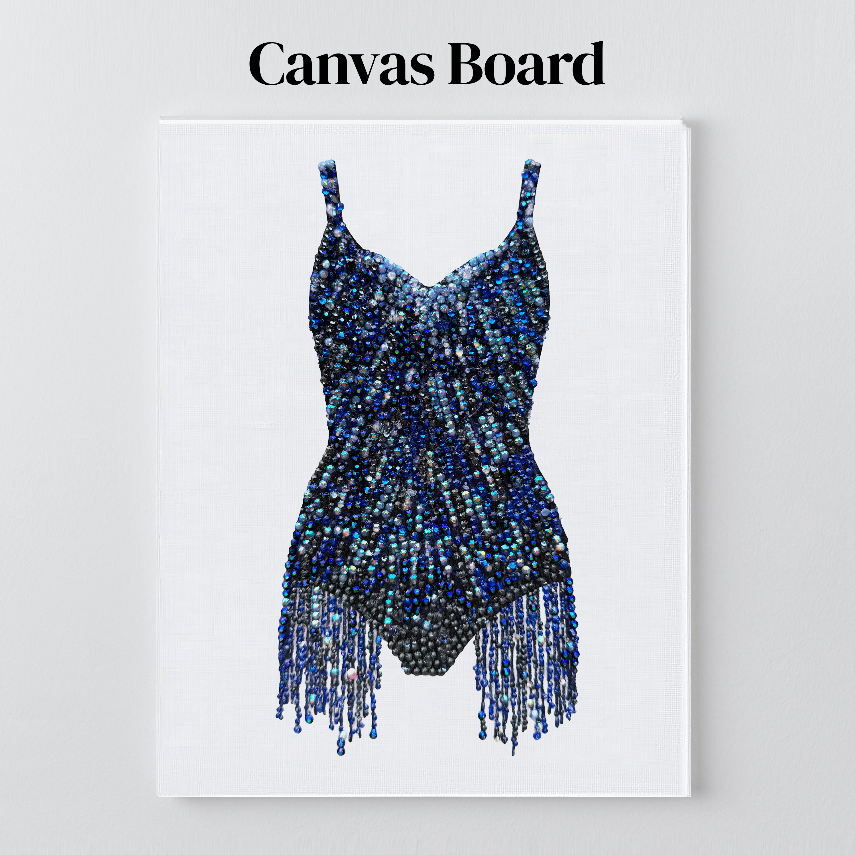 Midnights lines bodysuit bedazzle kit on a flat canvas board, ready to frame
