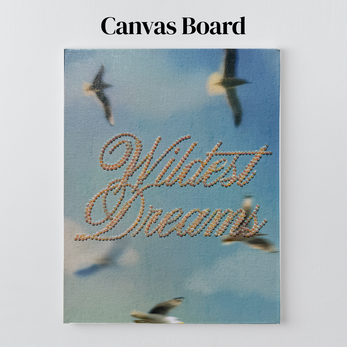Wildest Dreams bedazzle kit on a flat canvas board, ready to frame