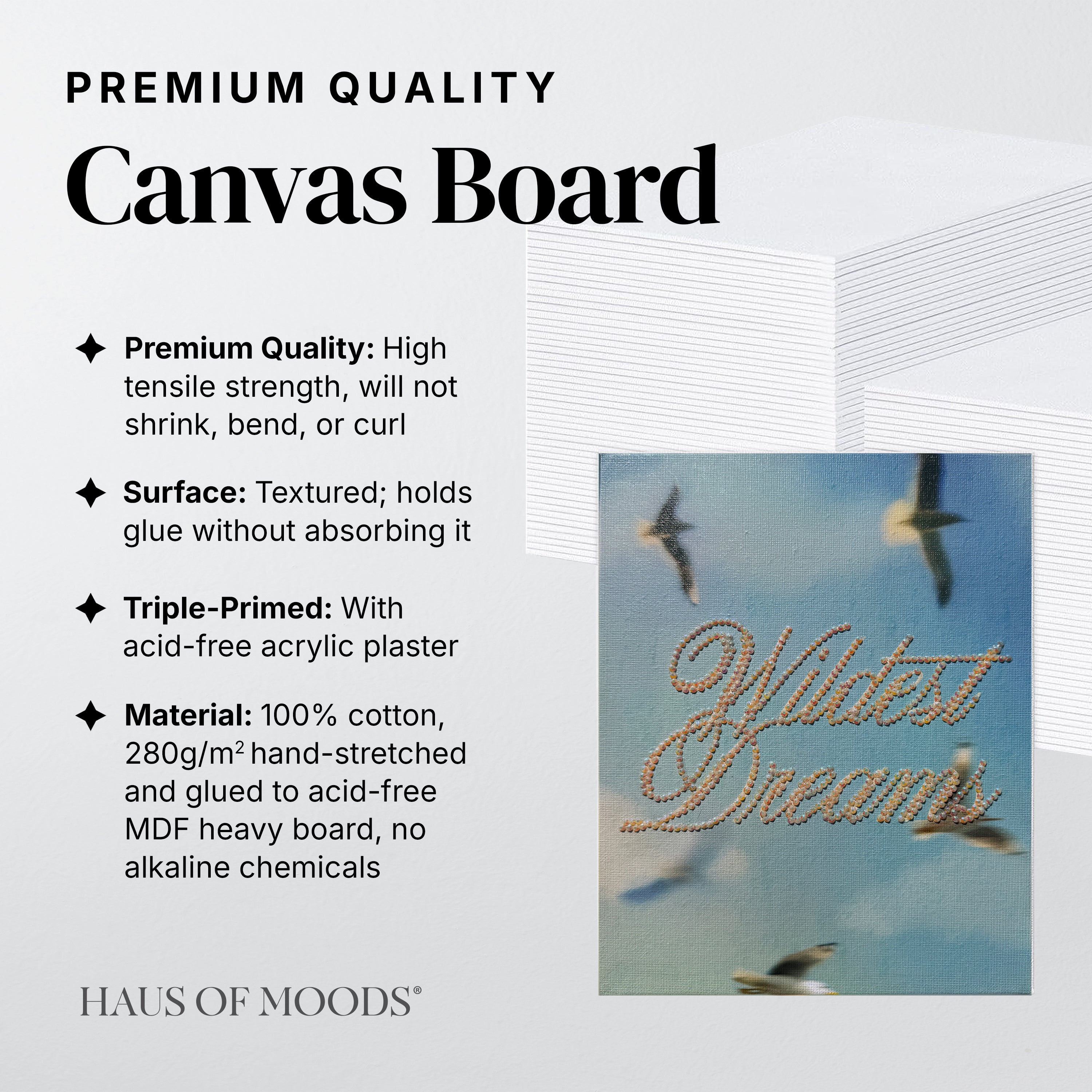 Angled view of the Wildest Dreams bedazzle kit on a canvas board