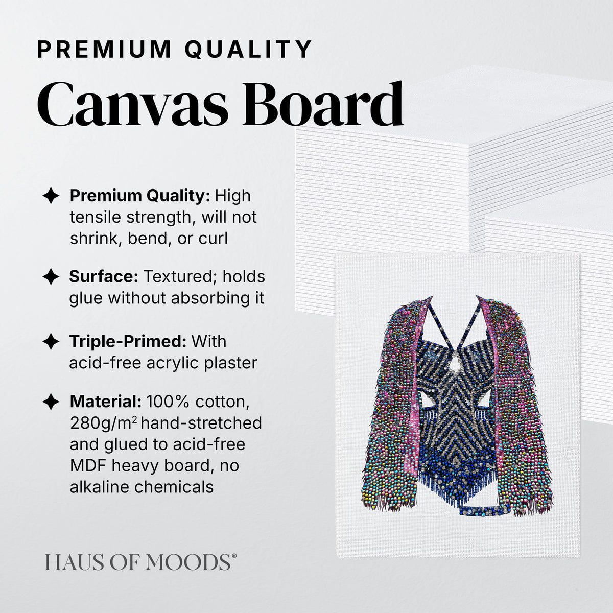 Angled view of the Midnights fringe jacket bedazzle kit on a canvas board