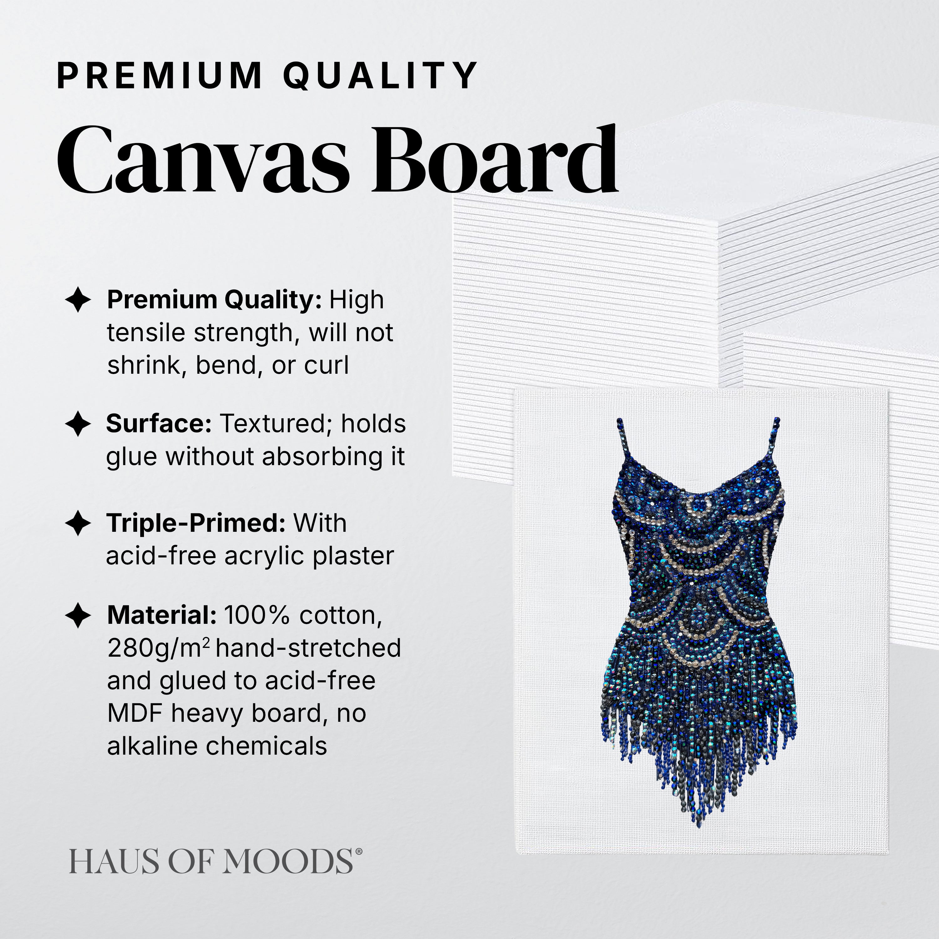 Angled view of the Midnights swoops bodysuit bedazzle kit on a canvas board