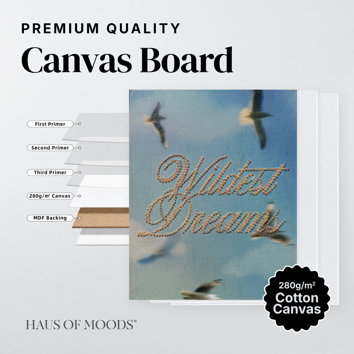Close detail of the rhinestones on the Wildest Dreams canvas board kit