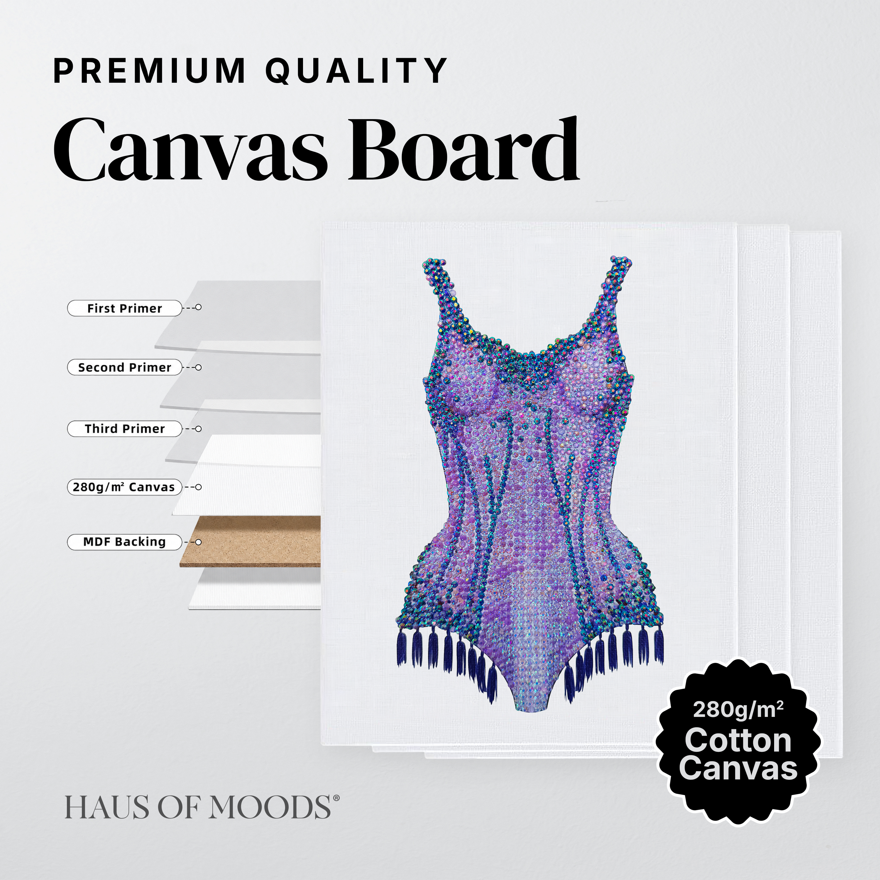 Lover purple bodysuit canvas board rhinestone kit, close detail